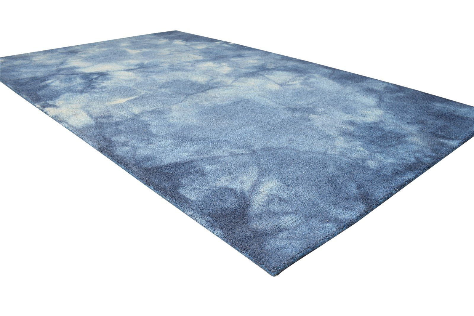 Hand Tufted Blue Wool Rug 5' X 8' Modern Shibori Tie Dye Room Size Carpet 