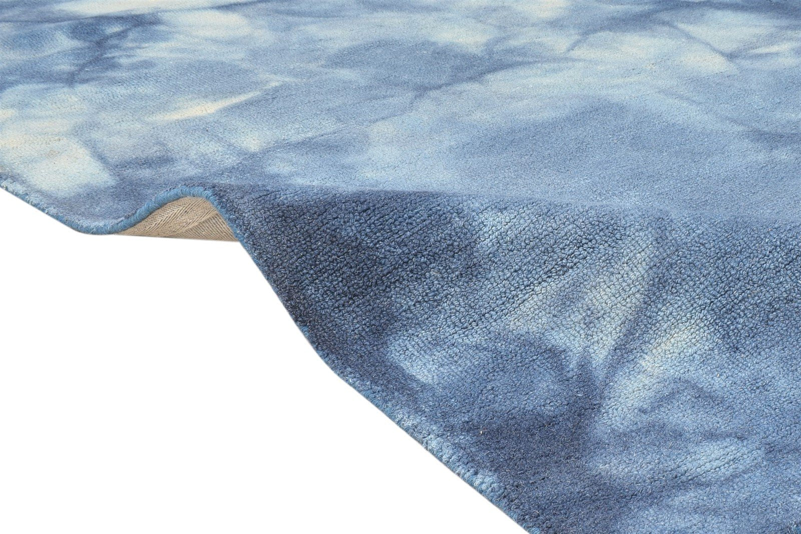 Hand Tufted Blue Wool Rug 5' X 8' Modern Shibori Tie Dye Room Size Carpet 