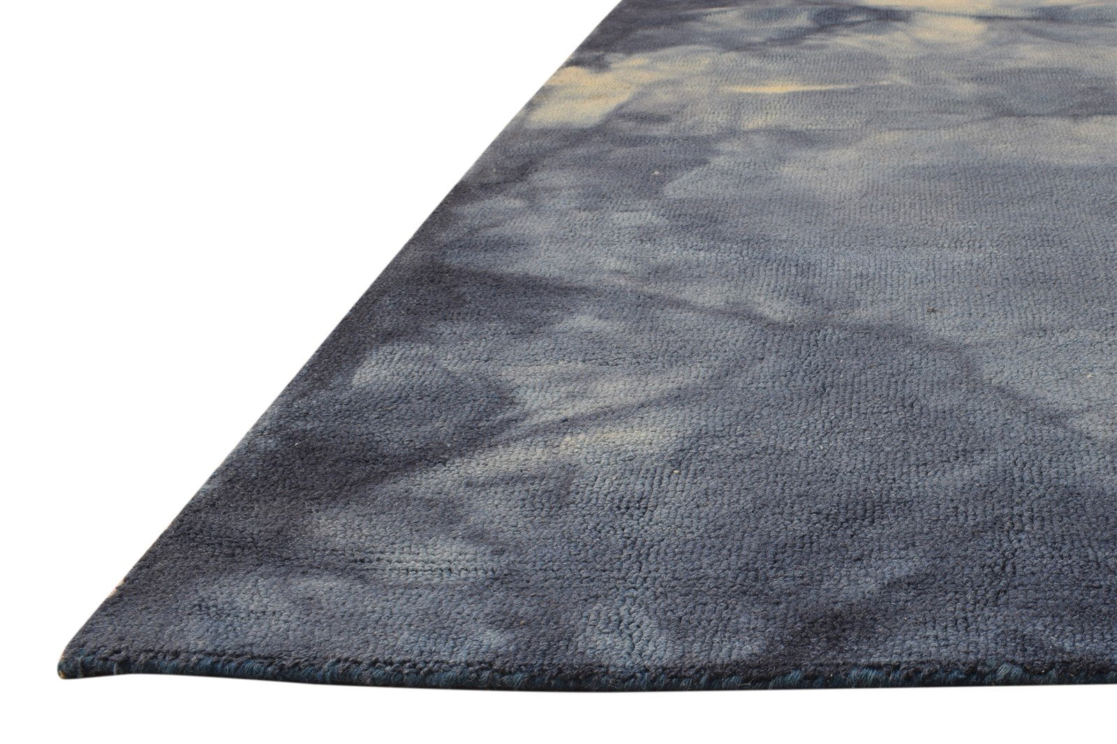 Hand Tufted Blue Wool Rug 5' X 8' Modern Shibori Tie Dye Room Size Carpet 