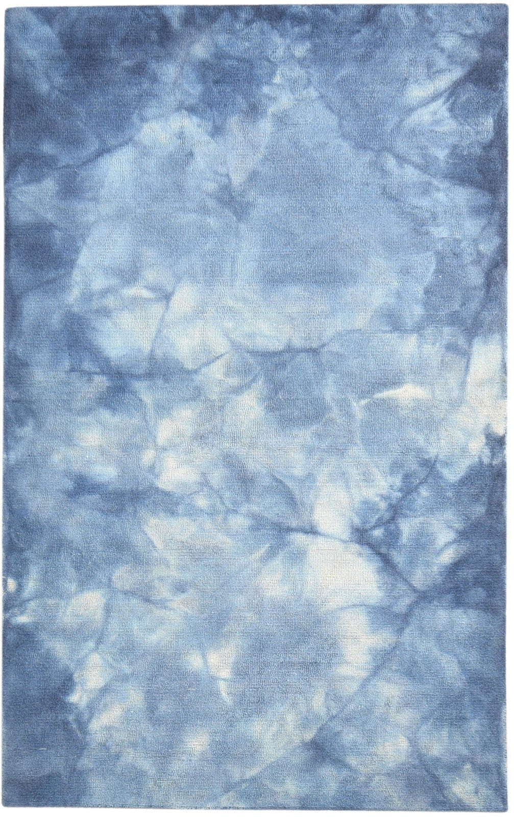 Hand Tufted Blue Wool Rug 5' X 8' Modern Shibori Tie Dye Room Size Carpet 