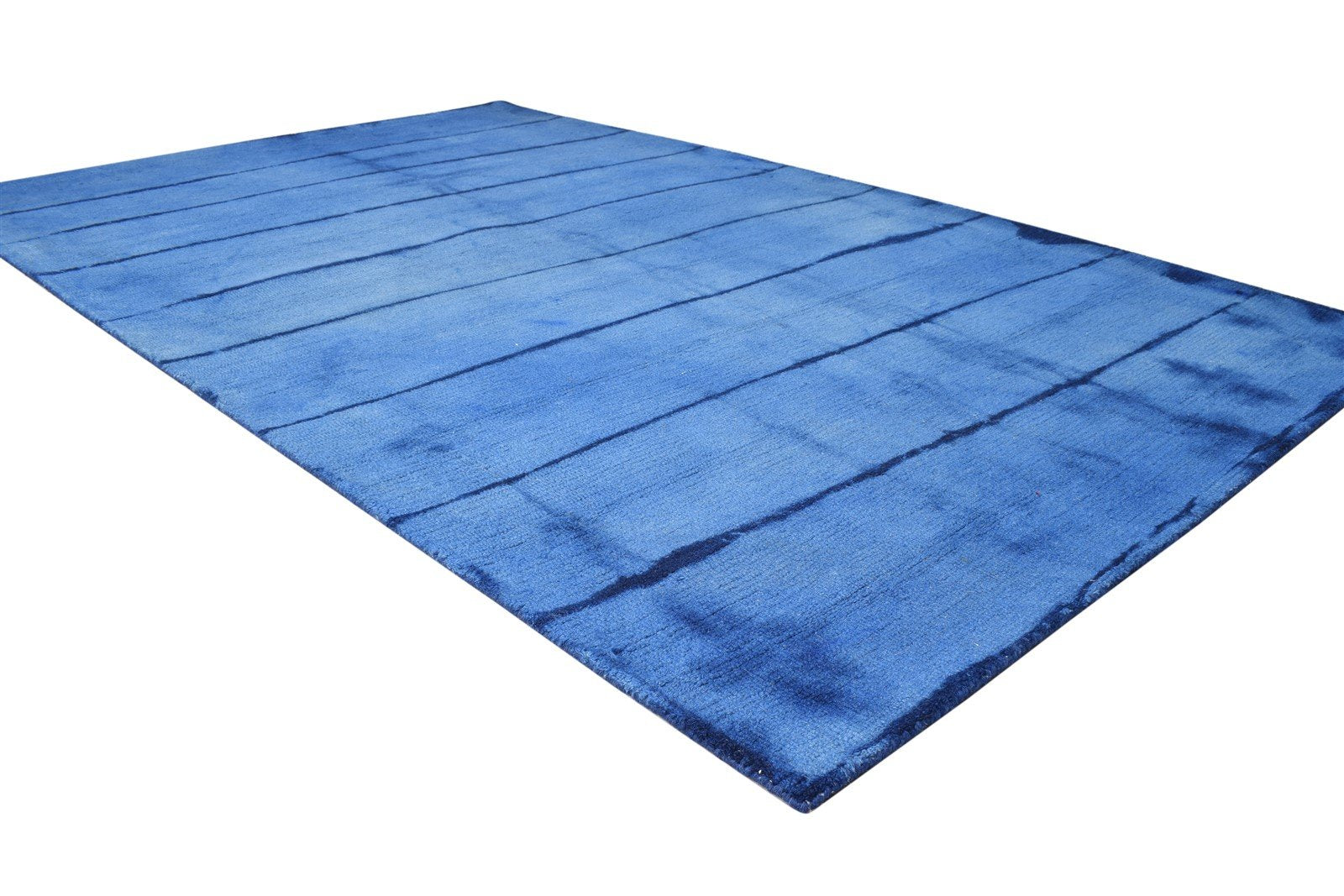 Wool Blue Rug 5' X 8' Modern Hand Tufted Shibori Tie Dye Room Size Carpet 