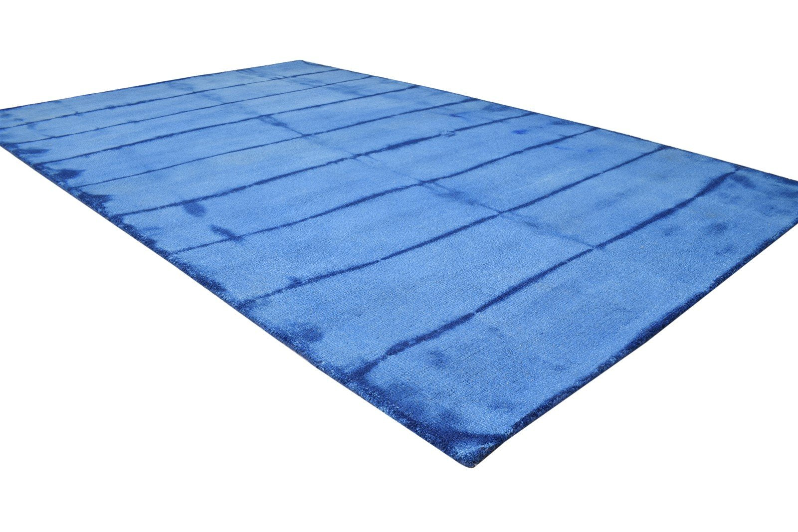 Hand Tufted Blue Wool Rug 5' X 8' Modern Shibori Tie Dye Room Size Carpet 