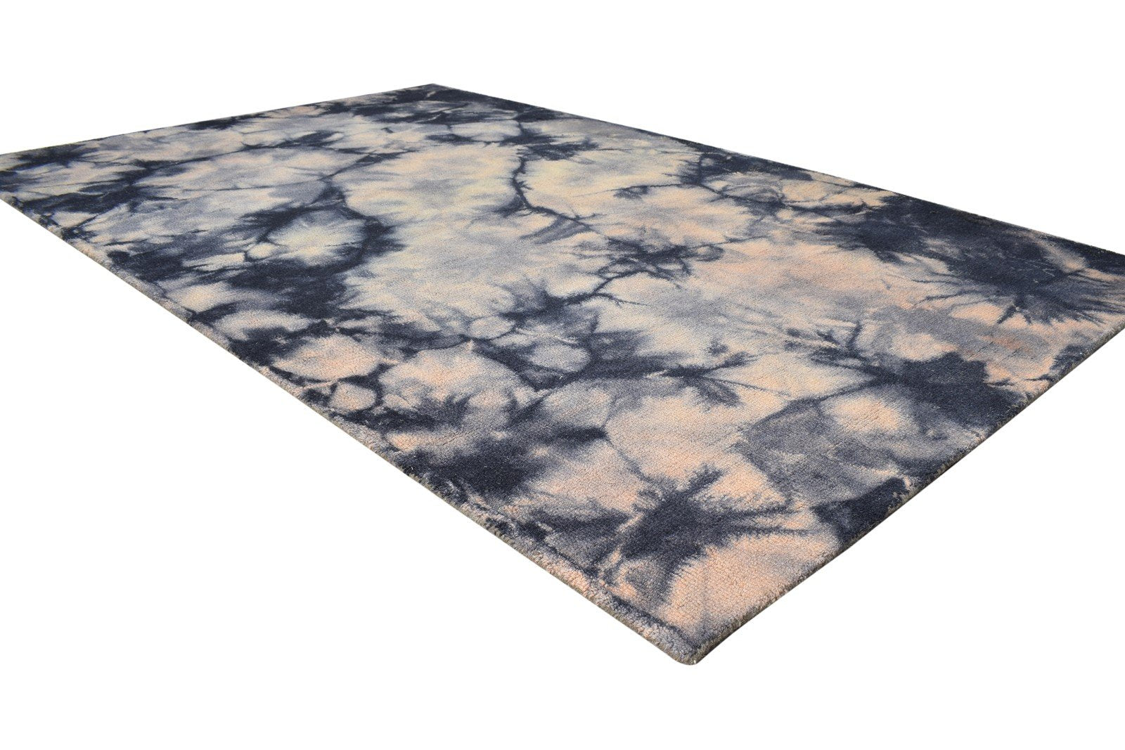 Wool Charcoal Rug 5' X 8' Modern Hand Tufted Shibori Tie Dye Room Size Carpet 