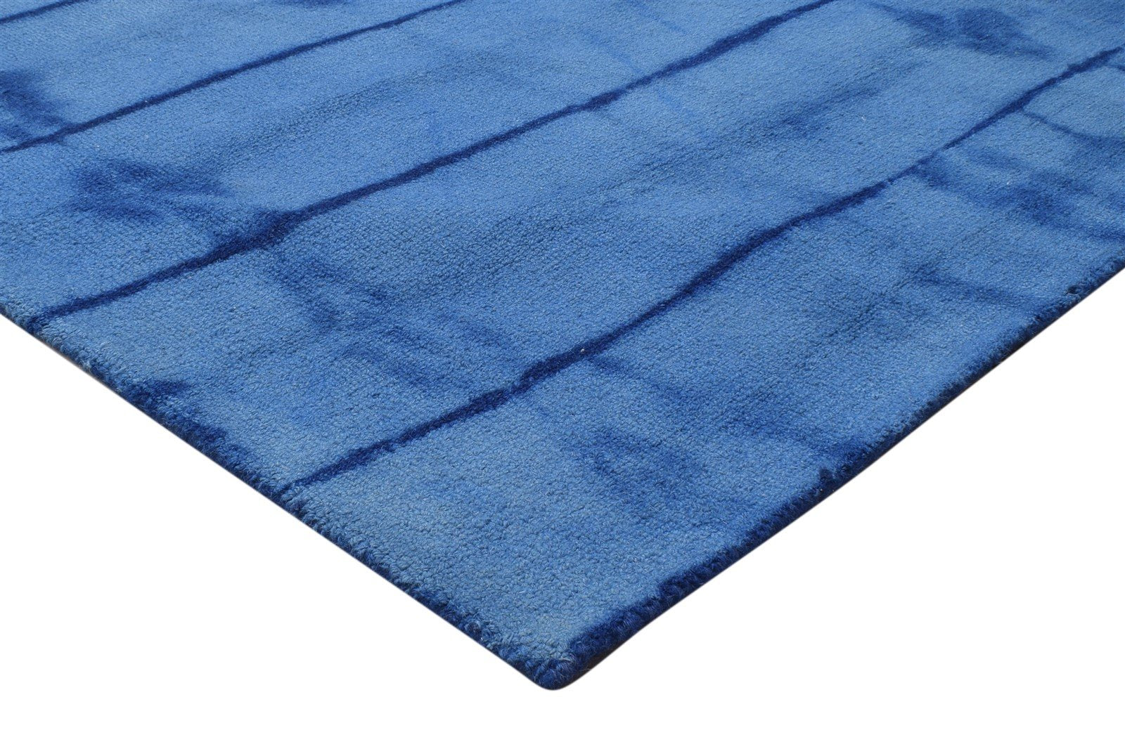 Blue Wool Rug 5' X 8' Modern Hand Tufted Shibori Tie Dye Room Size Carpet 