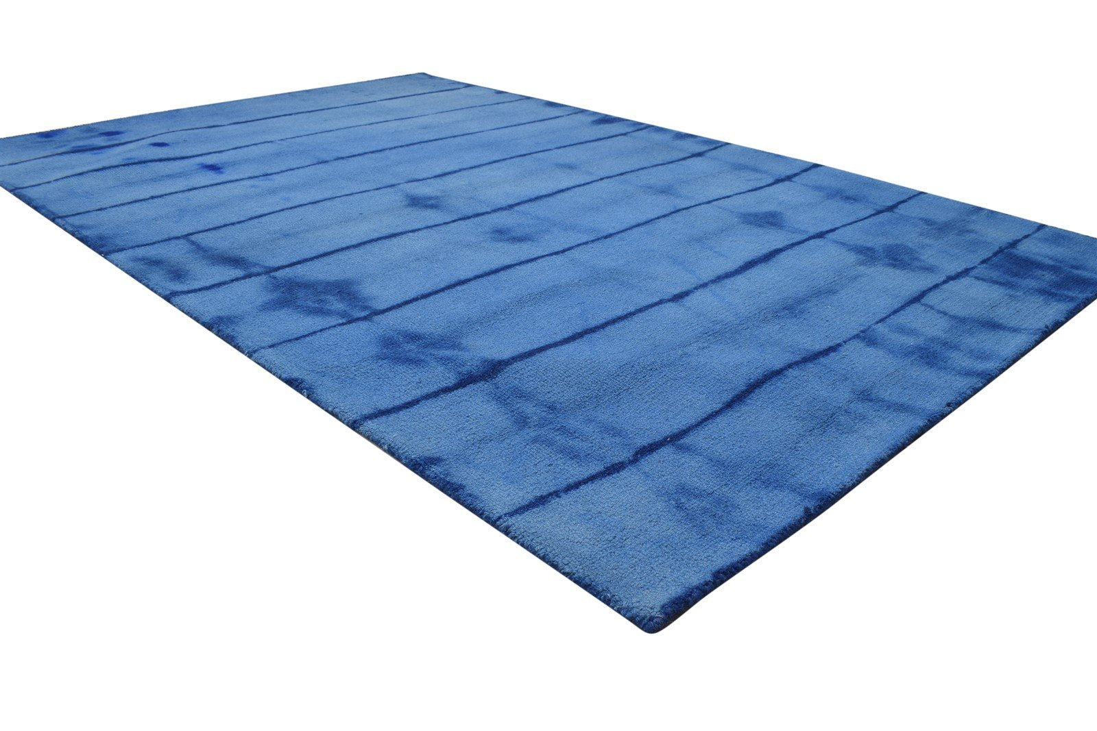 Blue Wool Rug 5' X 8' Modern Hand Tufted Shibori Tie Dye Room Size Carpet 