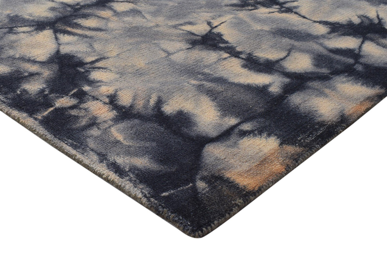 Wool Charcoal Rug 5' X 8' Modern Hand Tufted Shibori Tie Dye Room Size Carpet 