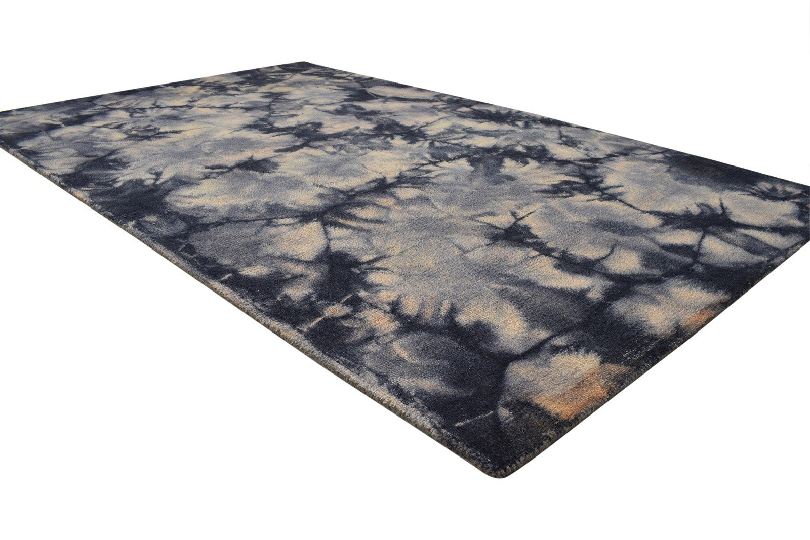 Wool Charcoal Rug 5' X 8' Modern Hand Tufted Shibori Tie Dye Room Size Carpet 