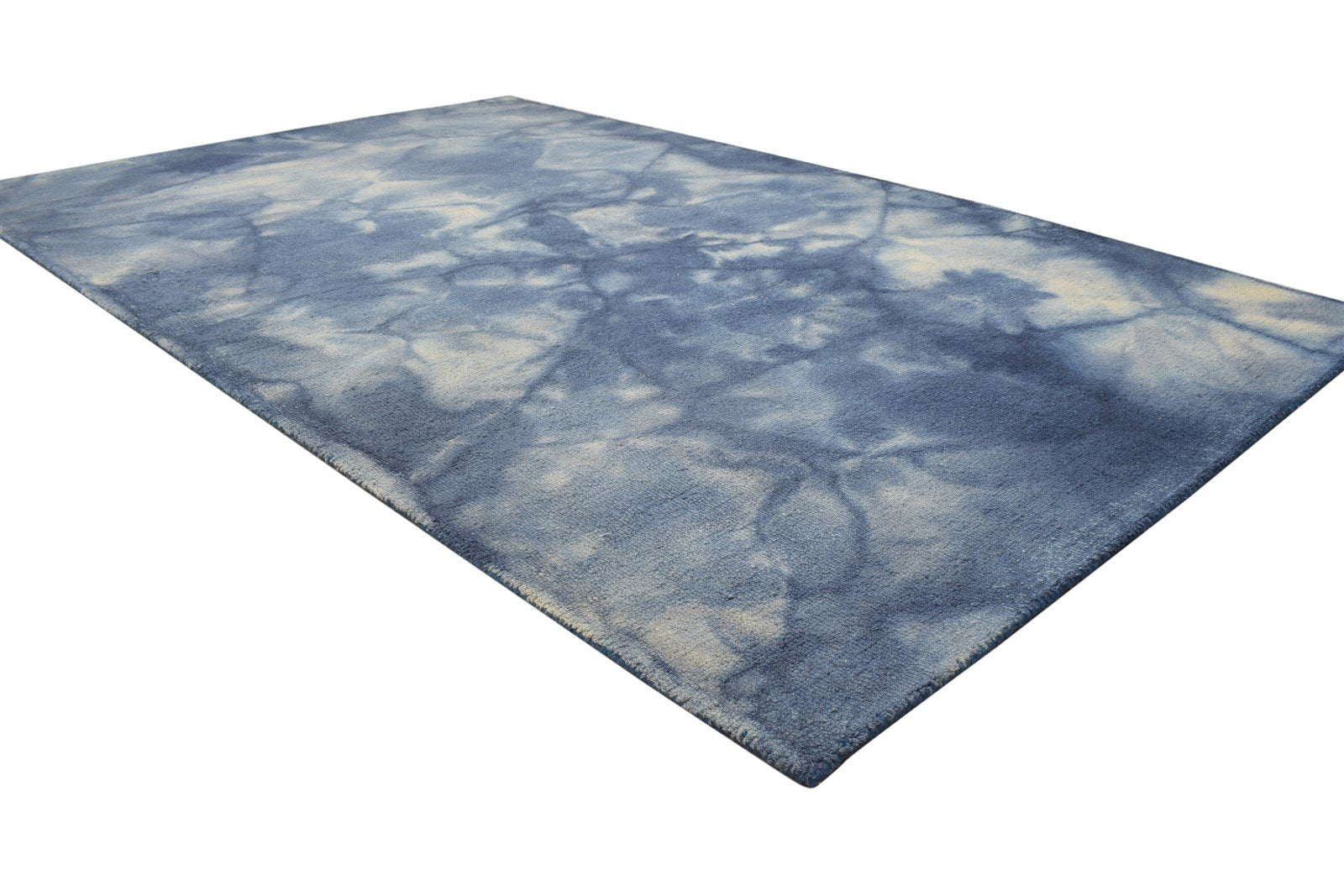 5' X 8' Rug Wool Blue Modern Hand Tufted Shibori Tie Dye Room Size Carpet 