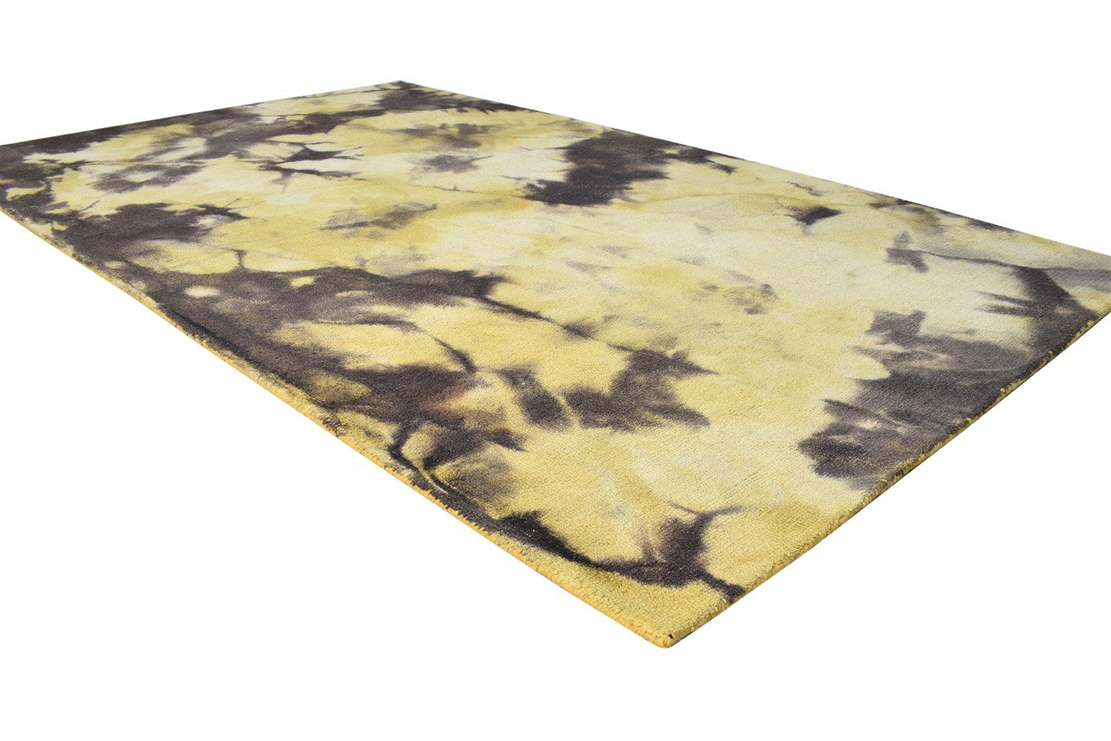 Hand Tufted Gold Wool Rug 5' X 8' Modern Shibori Tie Dye Room Size Carpet 