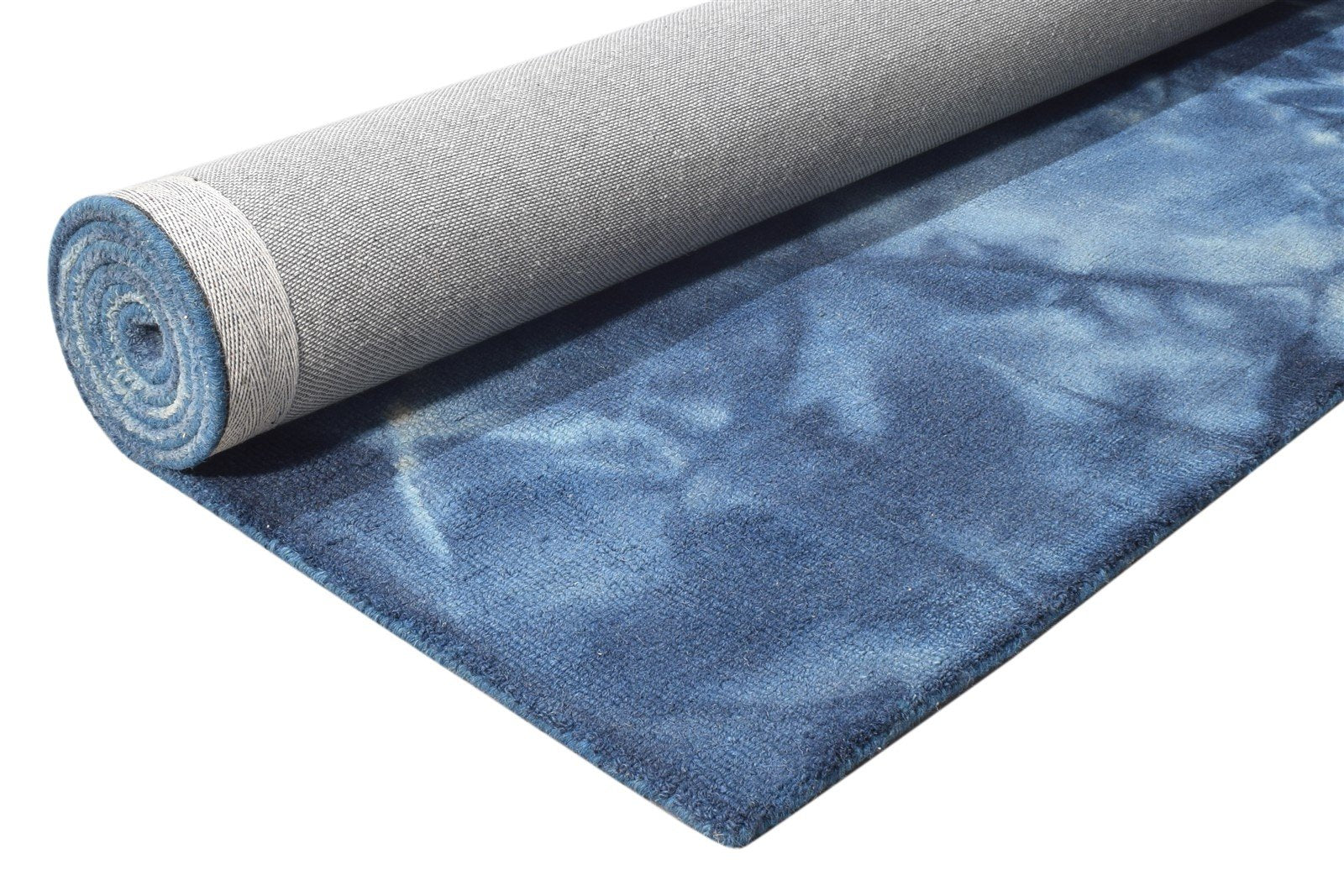 Blue Wool Rug 5' X 8' Modern Hand Tufted Shibori Tie Dye Room Size Carpet 