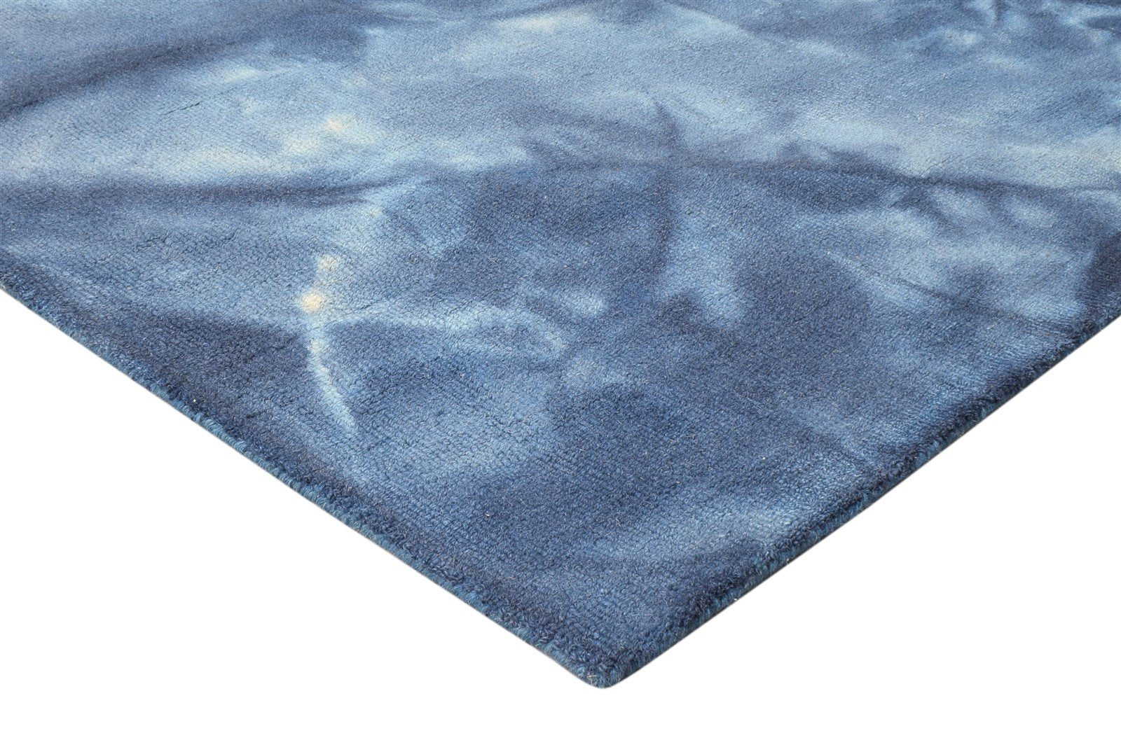 Blue Wool Rug 5' X 8' Modern Hand Tufted Shibori Tie Dye Room Size Carpet 