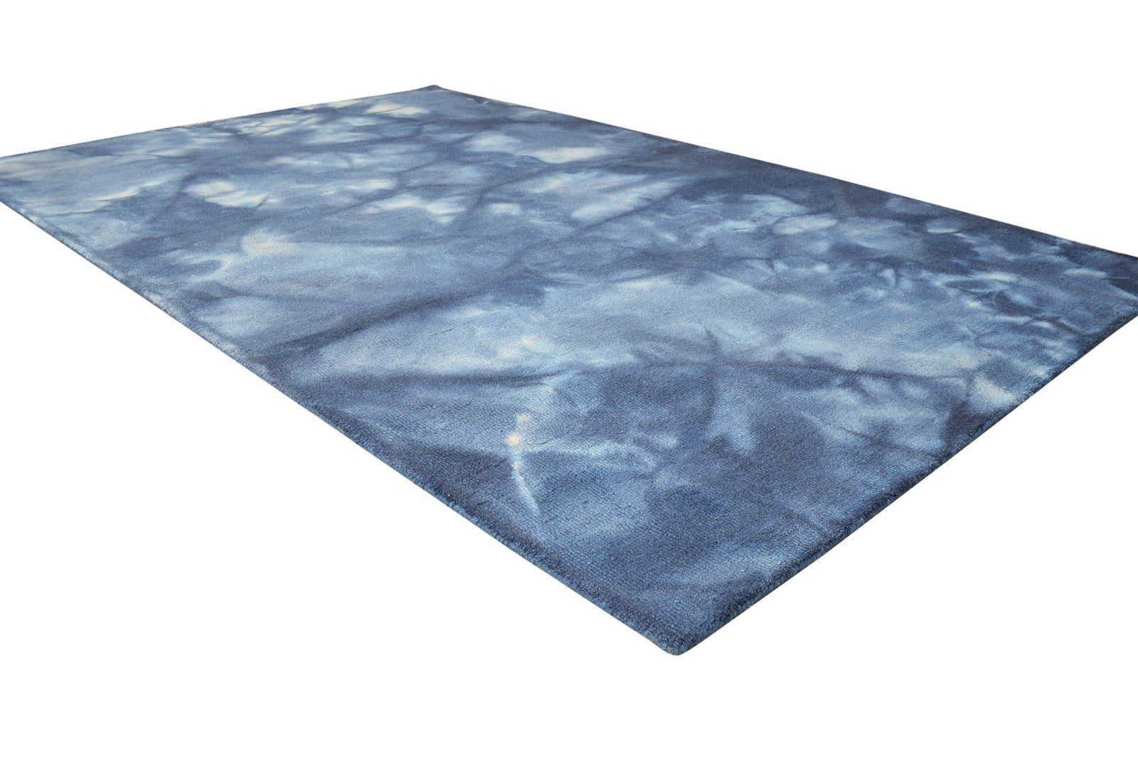 Blue Wool Rug 5' X 8' Modern Hand Tufted Shibori Tie Dye Room Size Carpet 