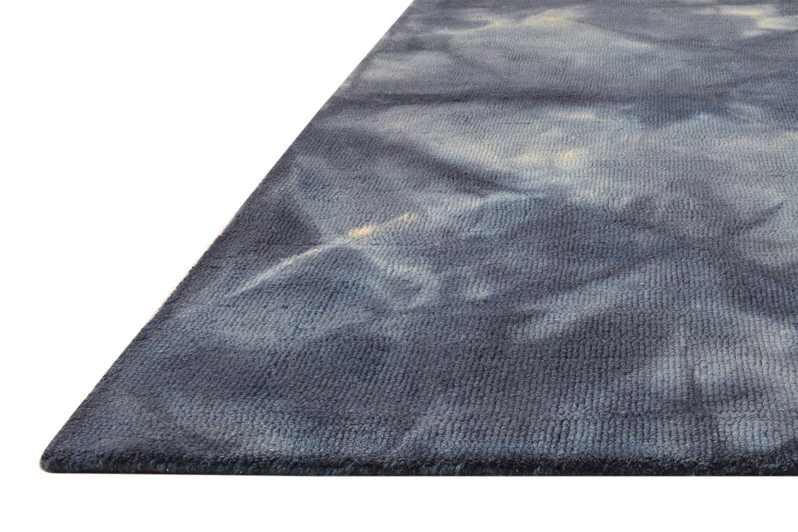 Blue Wool Rug 5' X 8' Modern Hand Tufted Shibori Tie Dye Room Size Carpet 