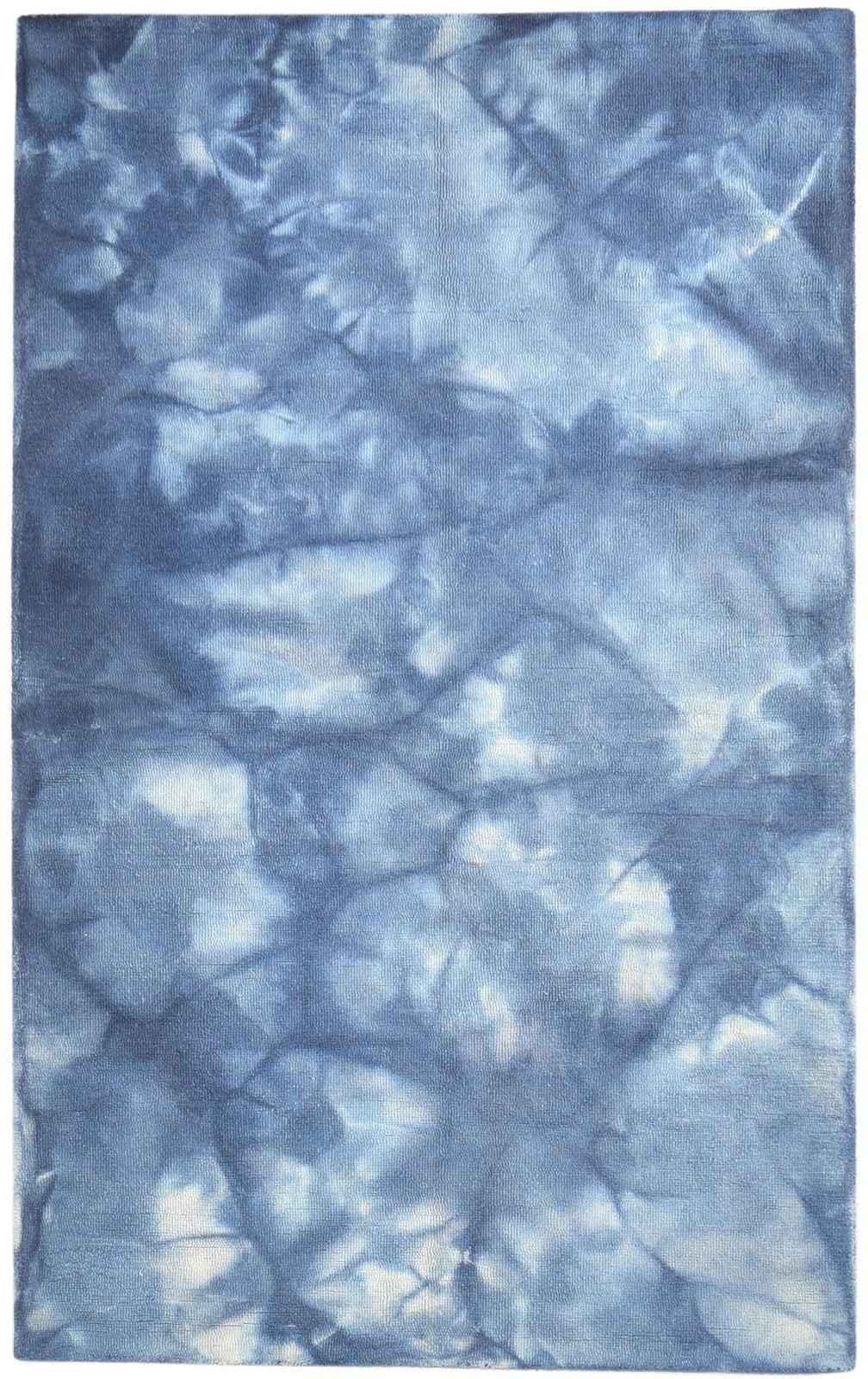 Blue Wool Rug 5' X 8' Modern Hand Tufted Shibori Tie Dye Room Size Carpet 