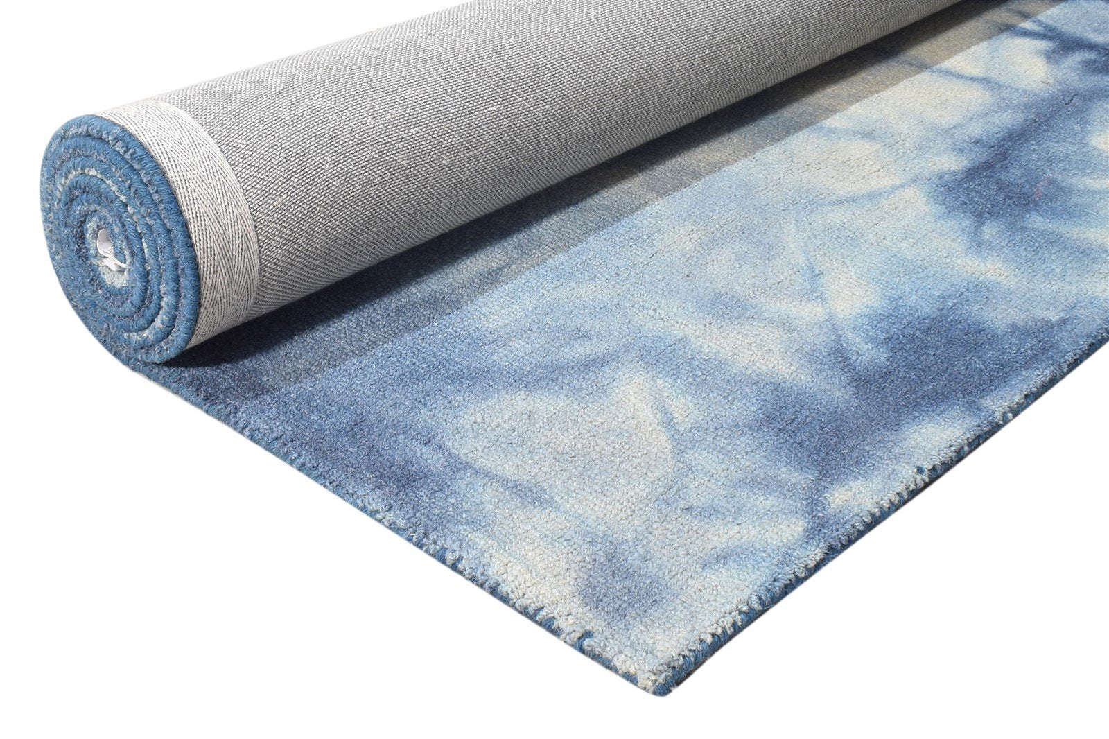 Hand Tufted Blue Wool Rug 5' X 8' Modern Shibori Tie Dye Room Size Carpet 