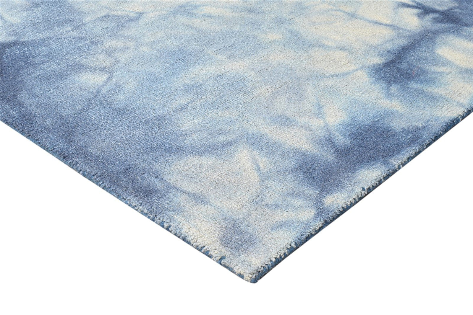 Hand Tufted Blue Wool Rug 5' X 8' Modern Shibori Tie Dye Room Size Carpet 