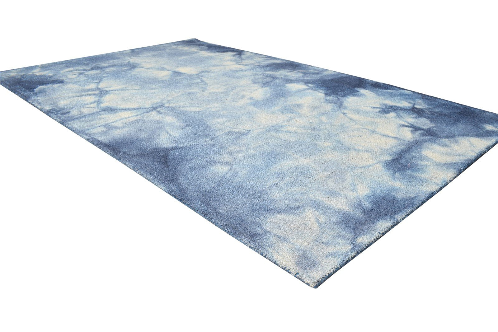 Hand Tufted Blue Wool Rug 5' X 8' Modern Shibori Tie Dye Room Size Carpet 