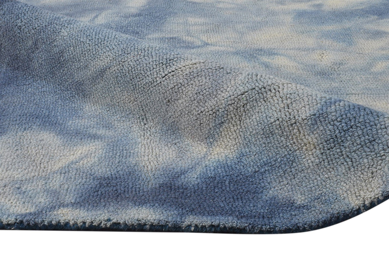 Hand Tufted Blue Wool Rug 5' X 8' Modern Shibori Tie Dye Room Size Carpet 