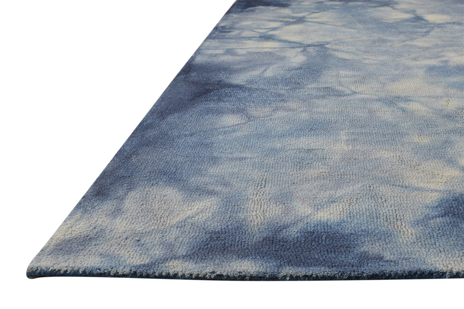 Hand Tufted Blue Wool Rug 5' X 8' Modern Shibori Tie Dye Room Size Carpet 