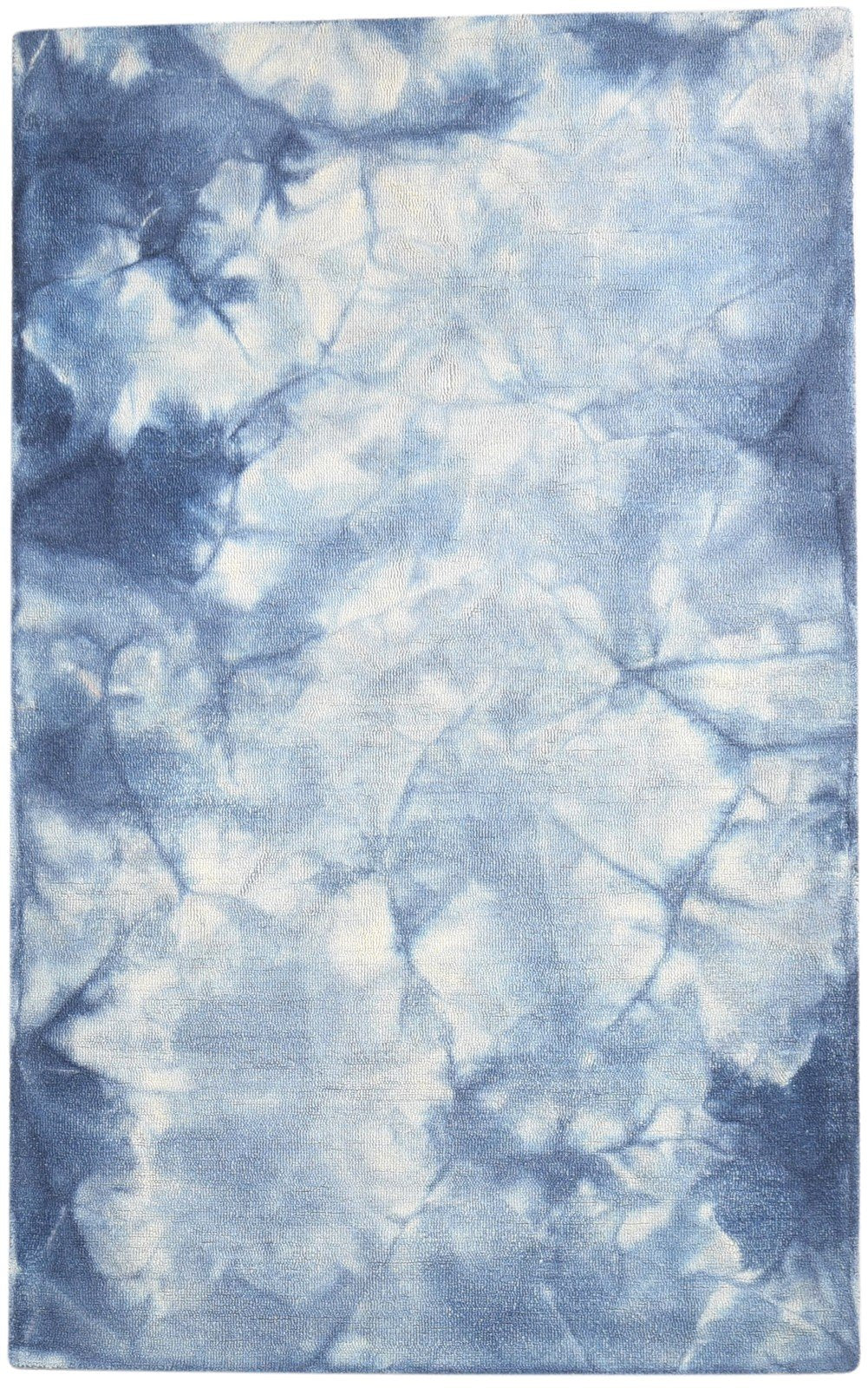 Hand Tufted Blue Wool Rug 5' X 8' Modern Shibori Tie Dye Room Size Carpet 