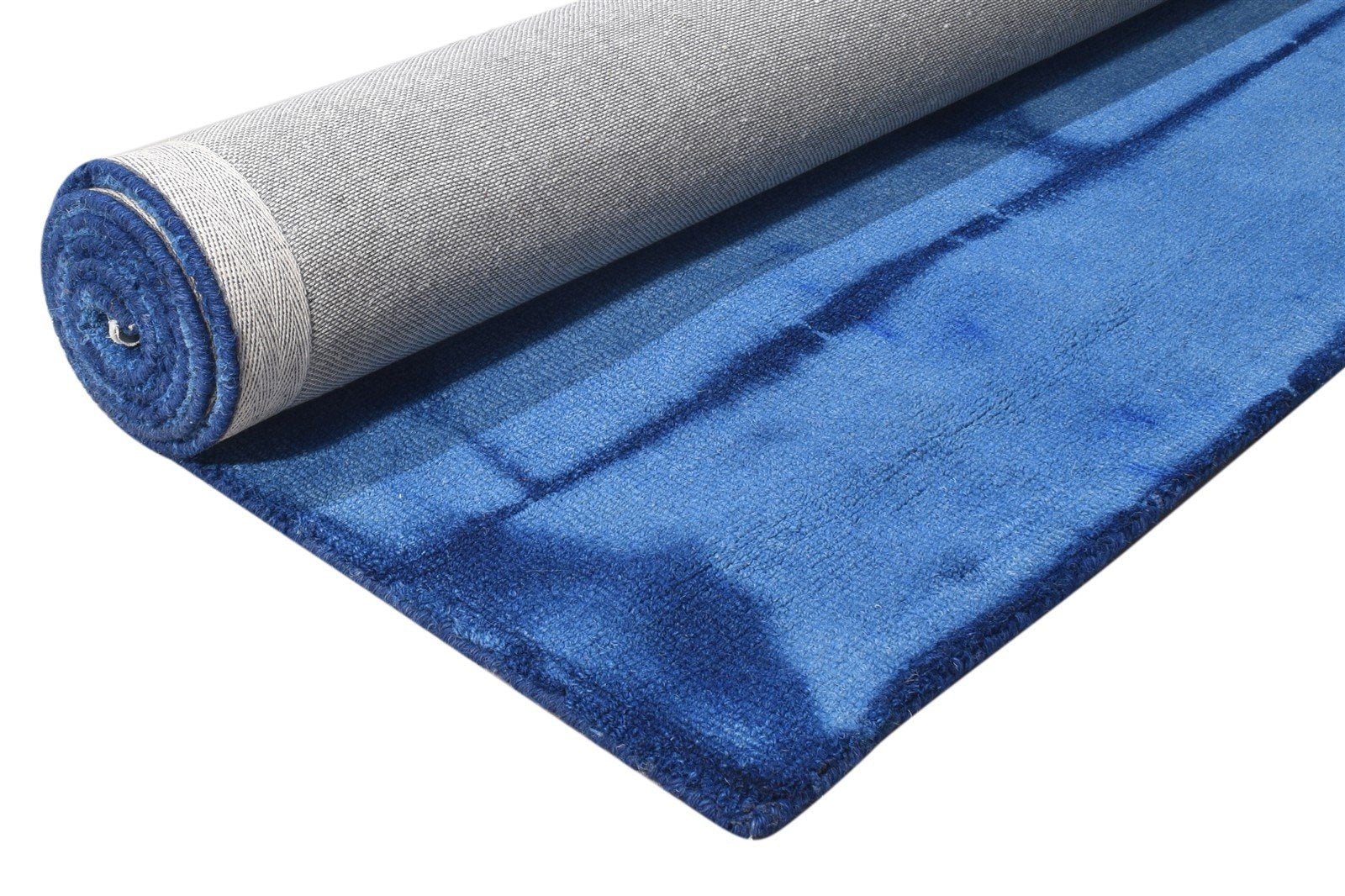 Blue Wool Rug 5' X 8' Modern Hand Tufted Shibori Tie Dye Room Size Carpet 