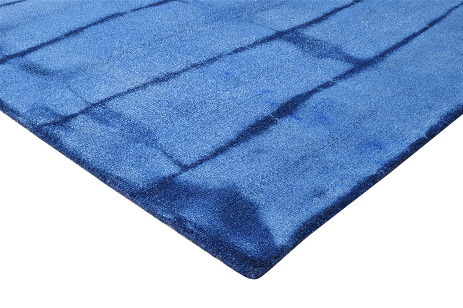 Blue Wool Rug 5' X 8' Modern Hand Tufted Shibori Tie Dye Room Size Carpet 