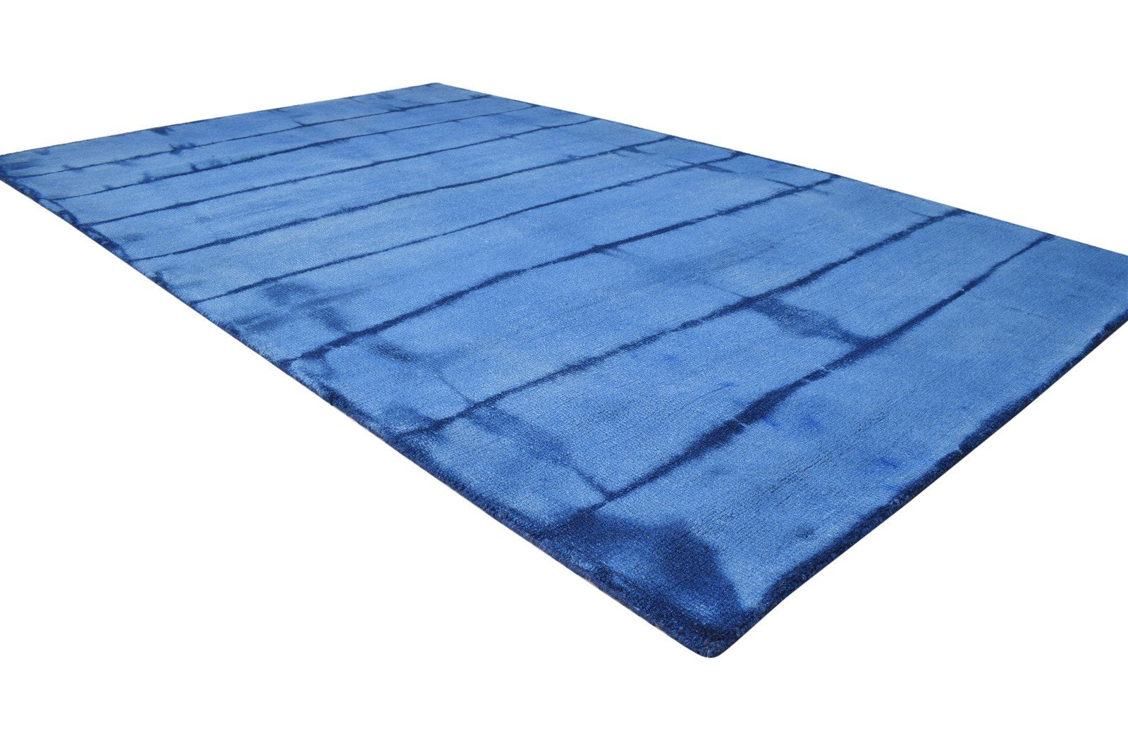 Blue Wool Rug 5' X 8' Modern Hand Tufted Shibori Tie Dye Room Size Carpet 