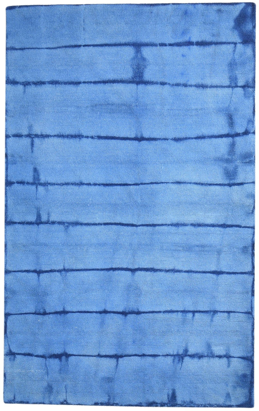 Blue Wool Rug 5' X 8' Modern Hand Tufted Shibori Tie Dye Room Size Carpet 