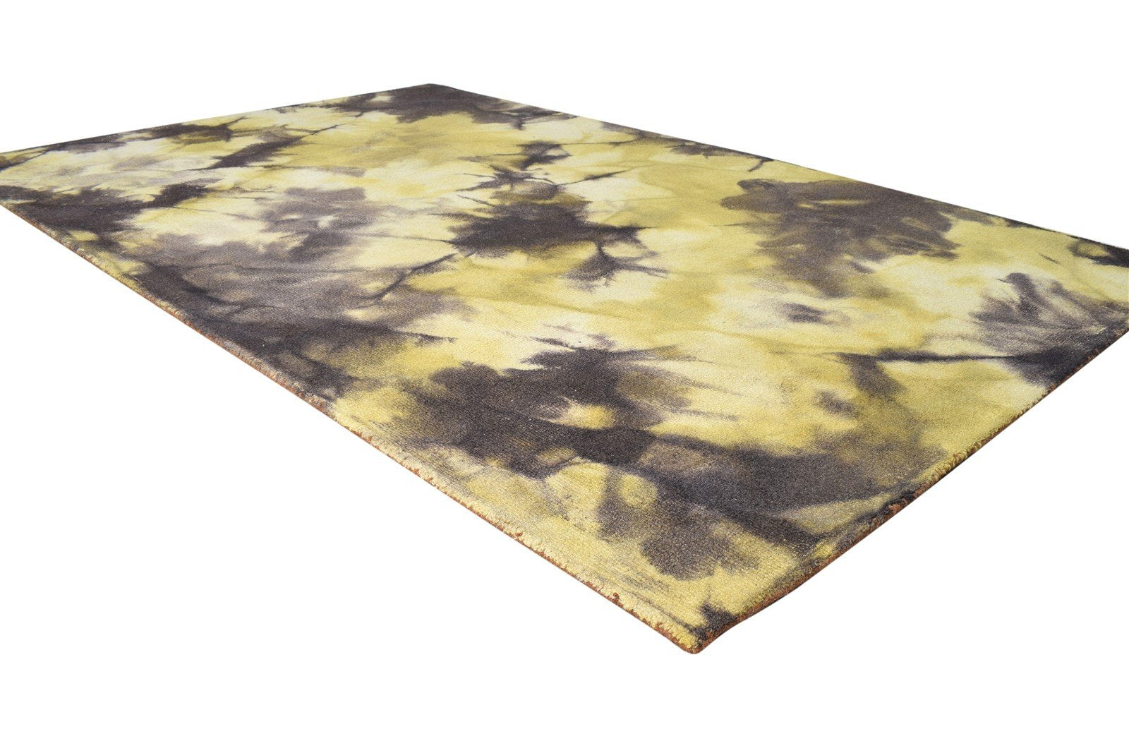 Hand Tufted Gold Wool Rug 5' X 8' Modern Shibori Tie Dye Room Size Carpet 