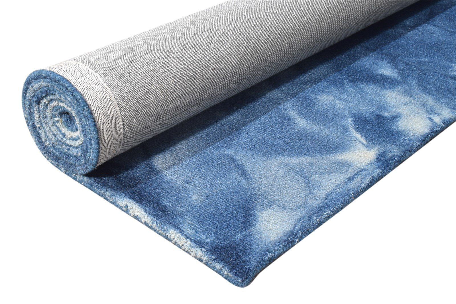 Blue Wool Rug 5' X 8' Modern Hand Tufted Shibori Tie Dye Room Size Carpet 