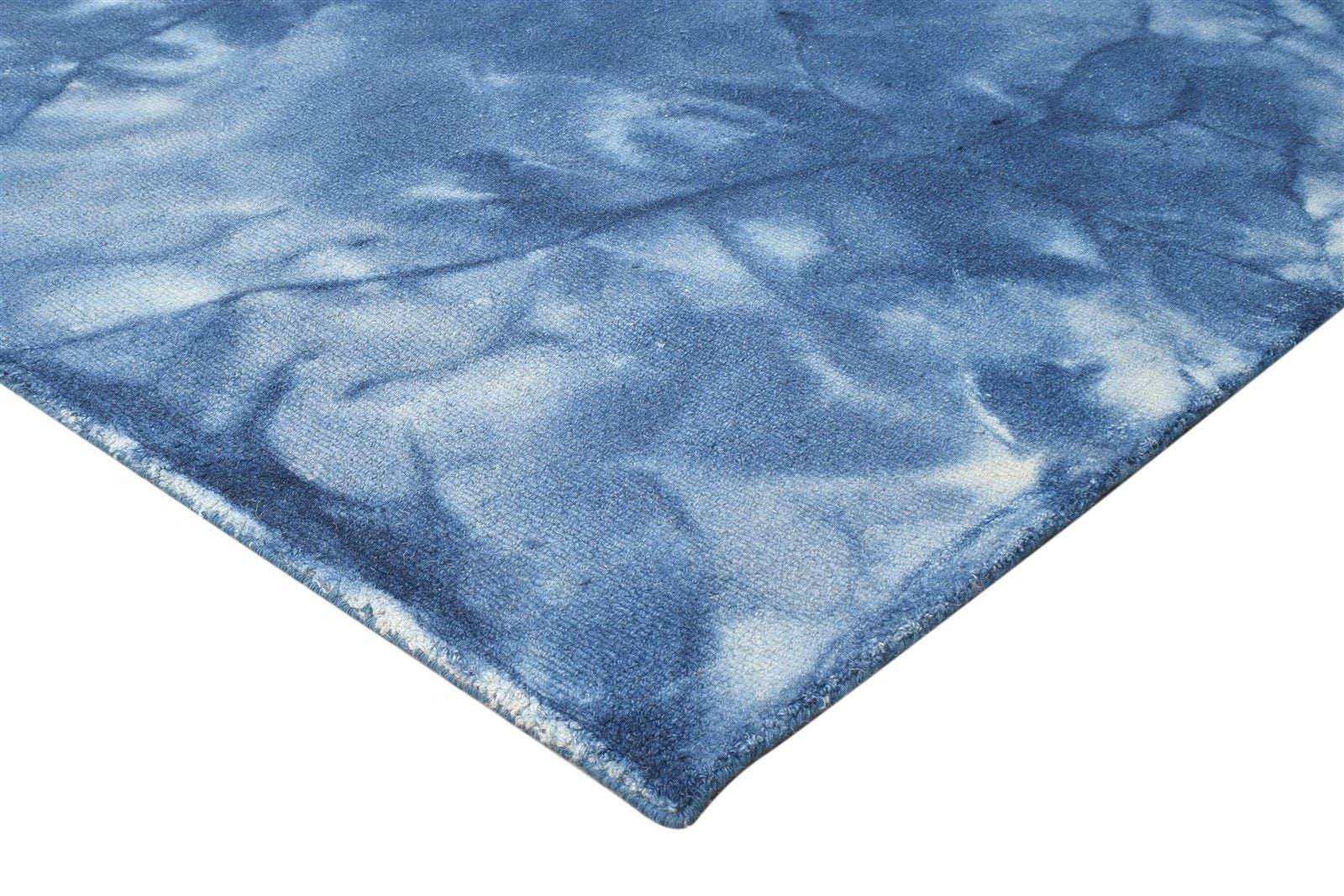 Blue Wool Rug 5' X 8' Modern Hand Tufted Shibori Tie Dye Room Size Carpet 