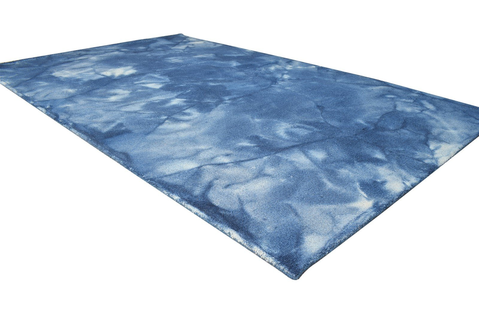 Blue Wool Rug 5' X 8' Modern Hand Tufted Shibori Tie Dye Room Size Carpet 