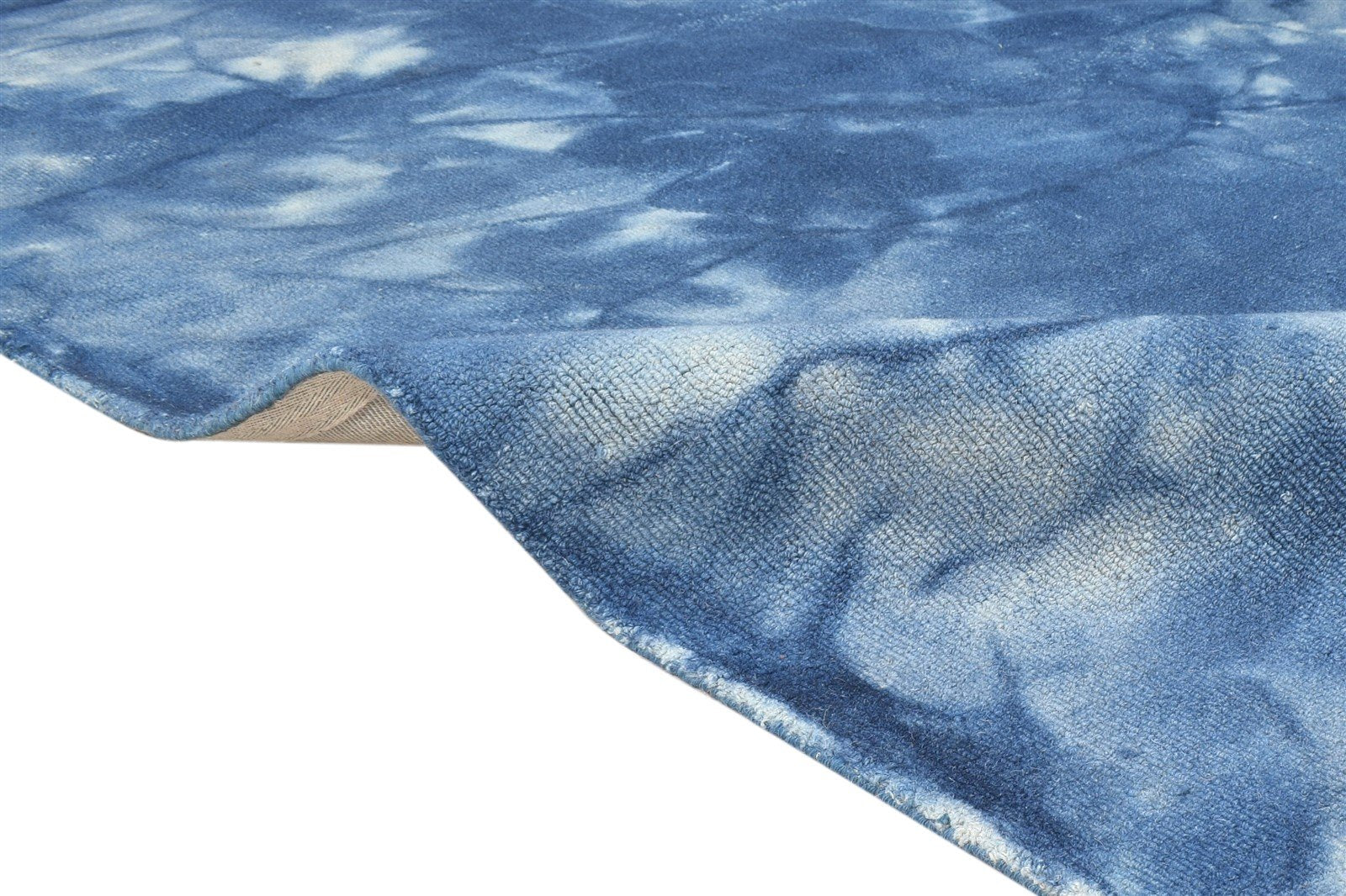 Blue Wool Rug 5' X 8' Modern Hand Tufted Shibori Tie Dye Room Size Carpet 