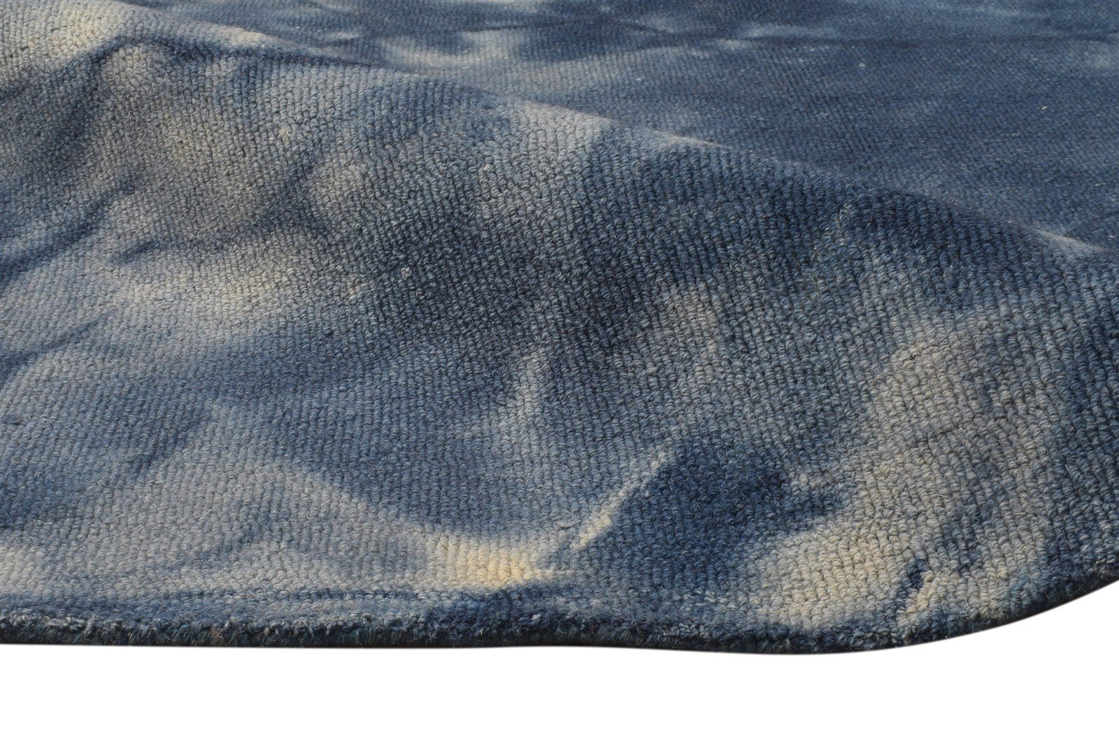 Blue Wool Rug 5' X 8' Modern Hand Tufted Shibori Tie Dye Room Size Carpet 