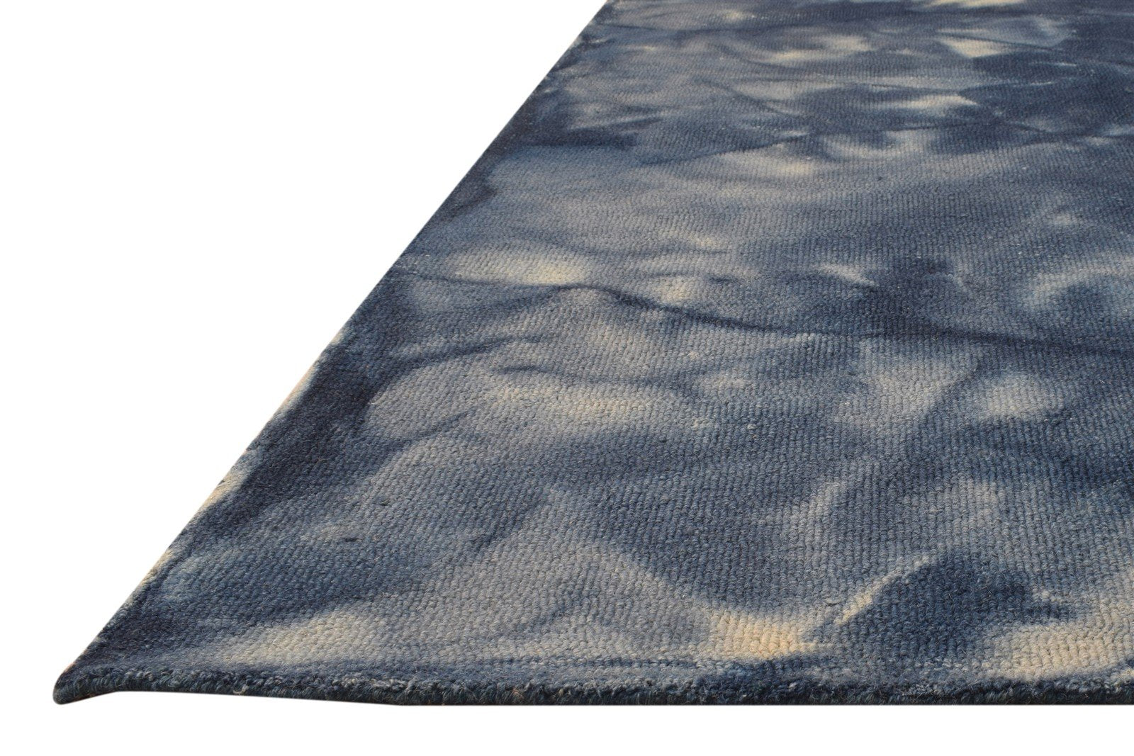 Blue Wool Rug 5' X 8' Modern Hand Tufted Shibori Tie Dye Room Size Carpet 