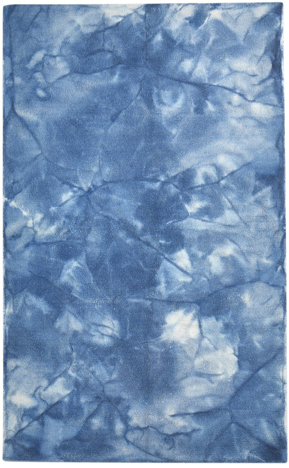 Blue Wool Rug 5' X 8' Modern Hand Tufted Shibori Tie Dye Room Size Carpet 