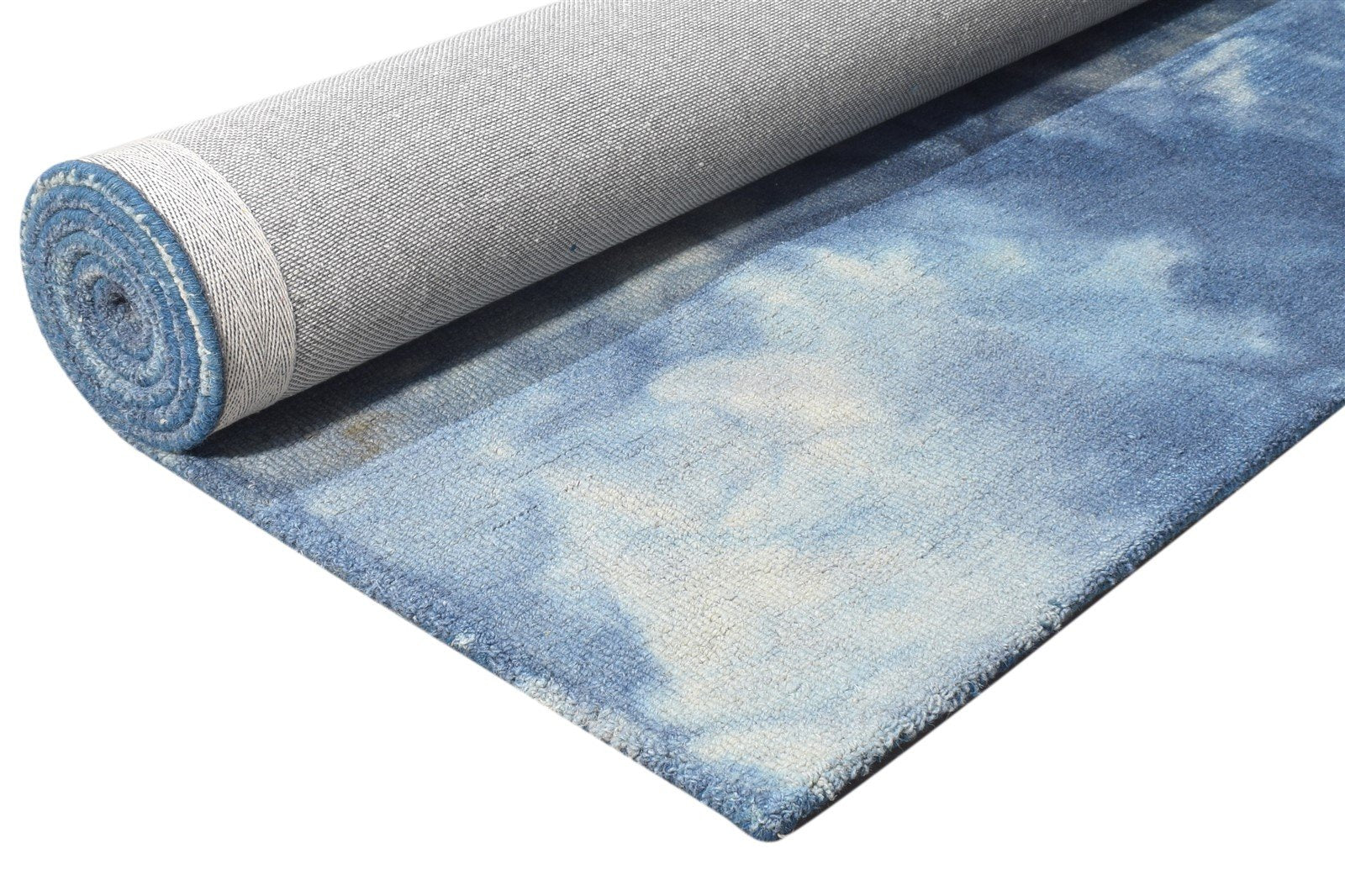 5' X 8' Rug Wool Blue Modern Hand Tufted Shibori Tie Dye Room Size Carpet 