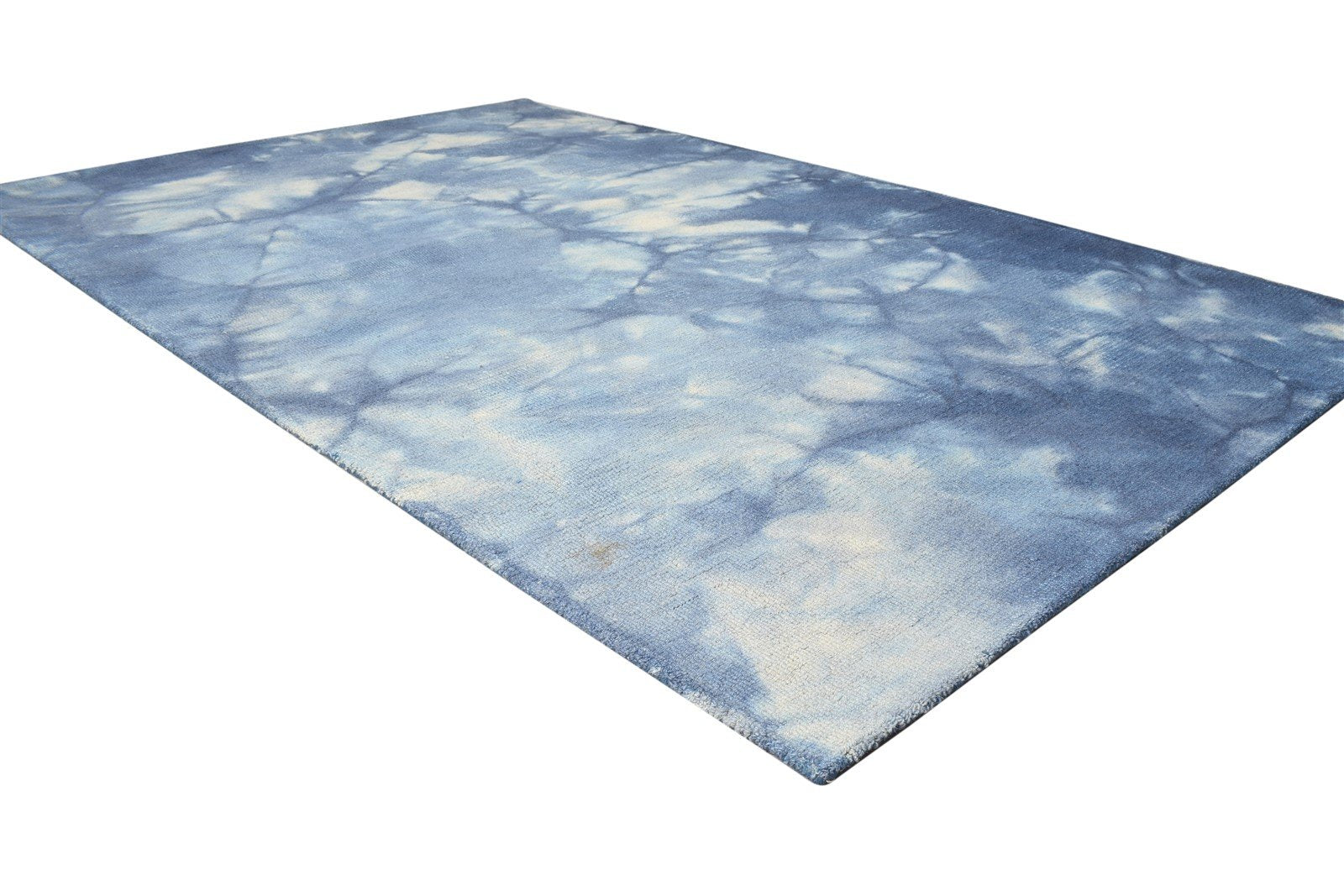 5' X 8' Rug Wool Blue Modern Hand Tufted Shibori Tie Dye Room Size Carpet 