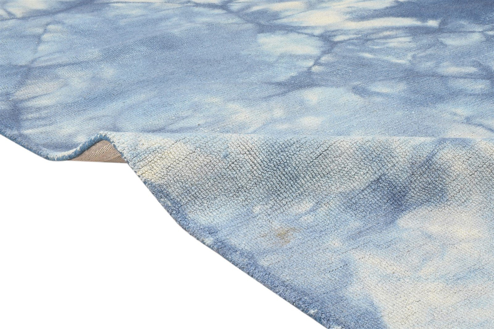 5' X 8' Rug Wool Blue Modern Hand Tufted Shibori Tie Dye Room Size Carpet 