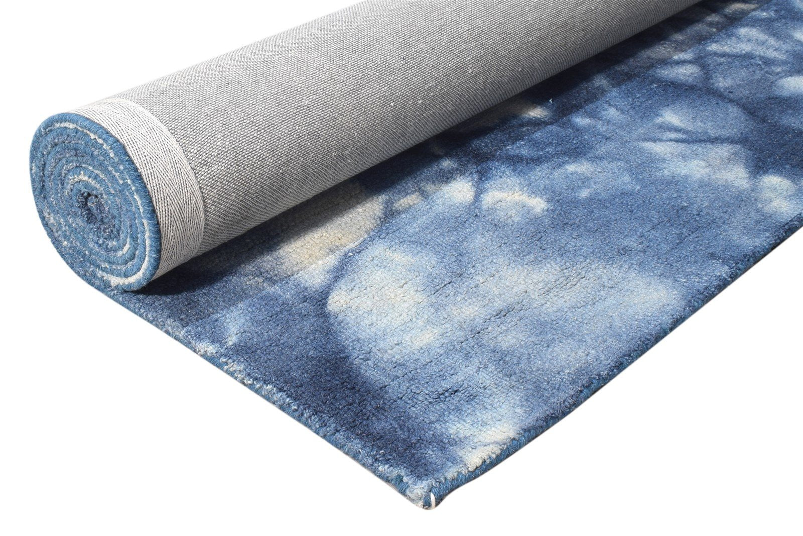 Blue Wool Rug 5' X 8' Modern Hand Tufted Shibori Tie Dye Room Size Carpet 