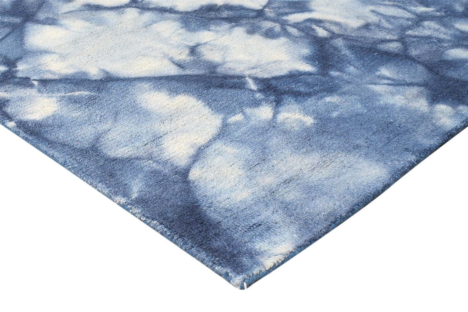 Blue Wool Rug 5' X 8' Modern Hand Tufted Shibori Tie Dye Room Size Carpet 