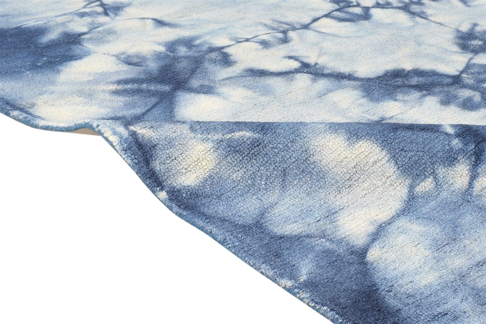 Blue Wool Rug 5' X 8' Modern Hand Tufted Shibori Tie Dye Room Size Carpet 