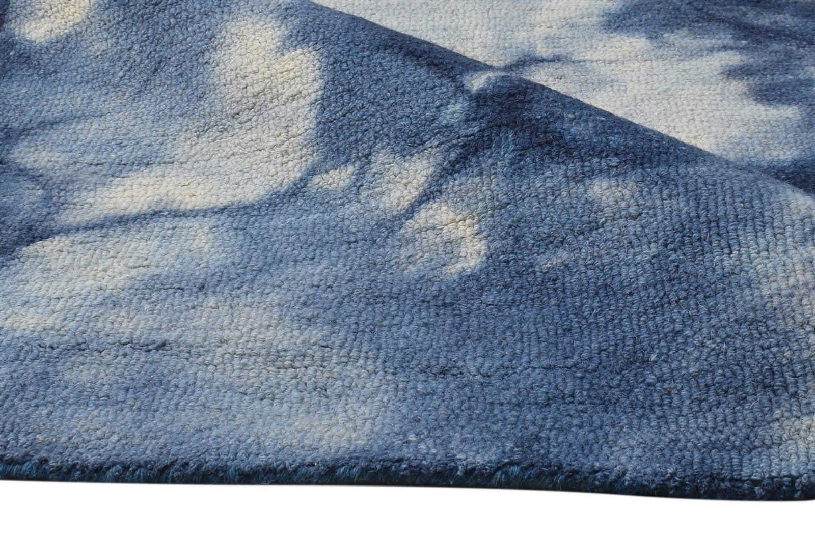 Blue Wool Rug 5' X 8' Modern Hand Tufted Shibori Tie Dye Room Size Carpet 