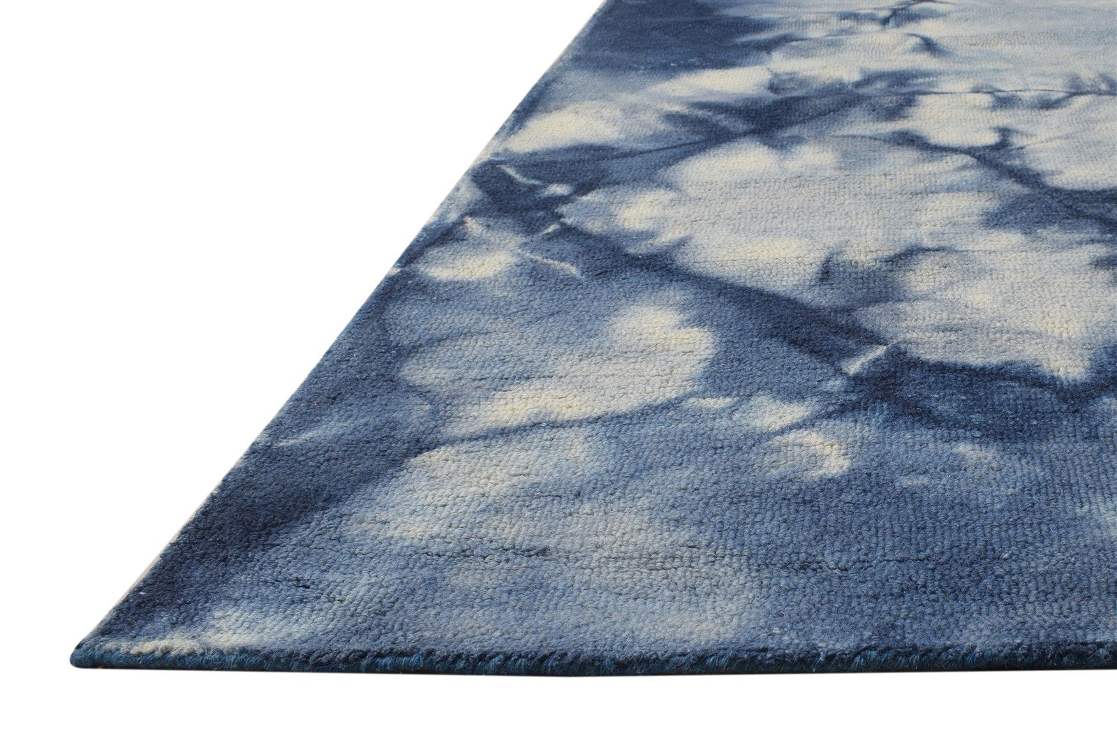 Blue Wool Rug 5' X 8' Modern Hand Tufted Shibori Tie Dye Room Size Carpet 