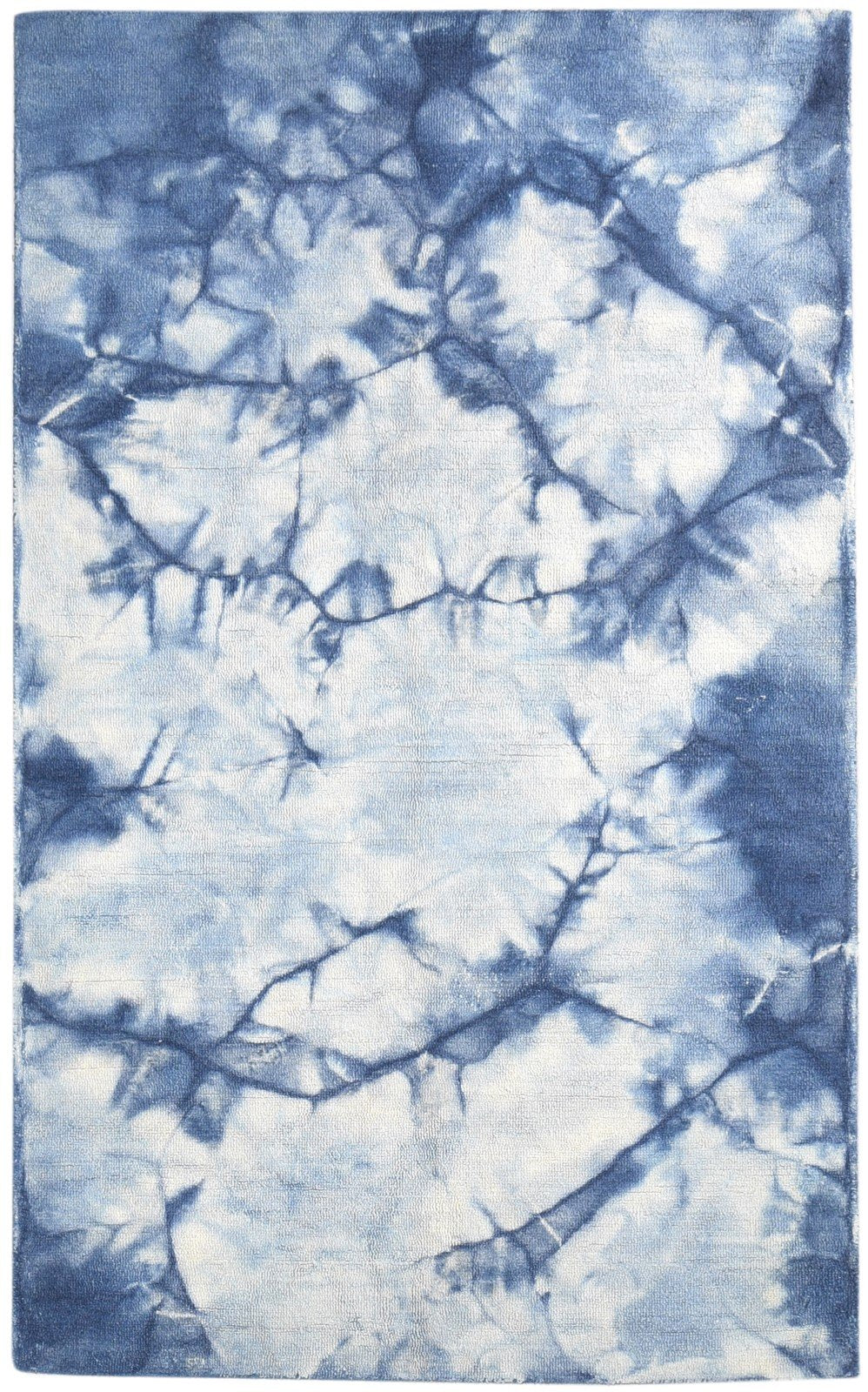 Blue Wool Rug 5' X 8' Modern Hand Tufted Shibori Tie Dye Room Size Carpet 