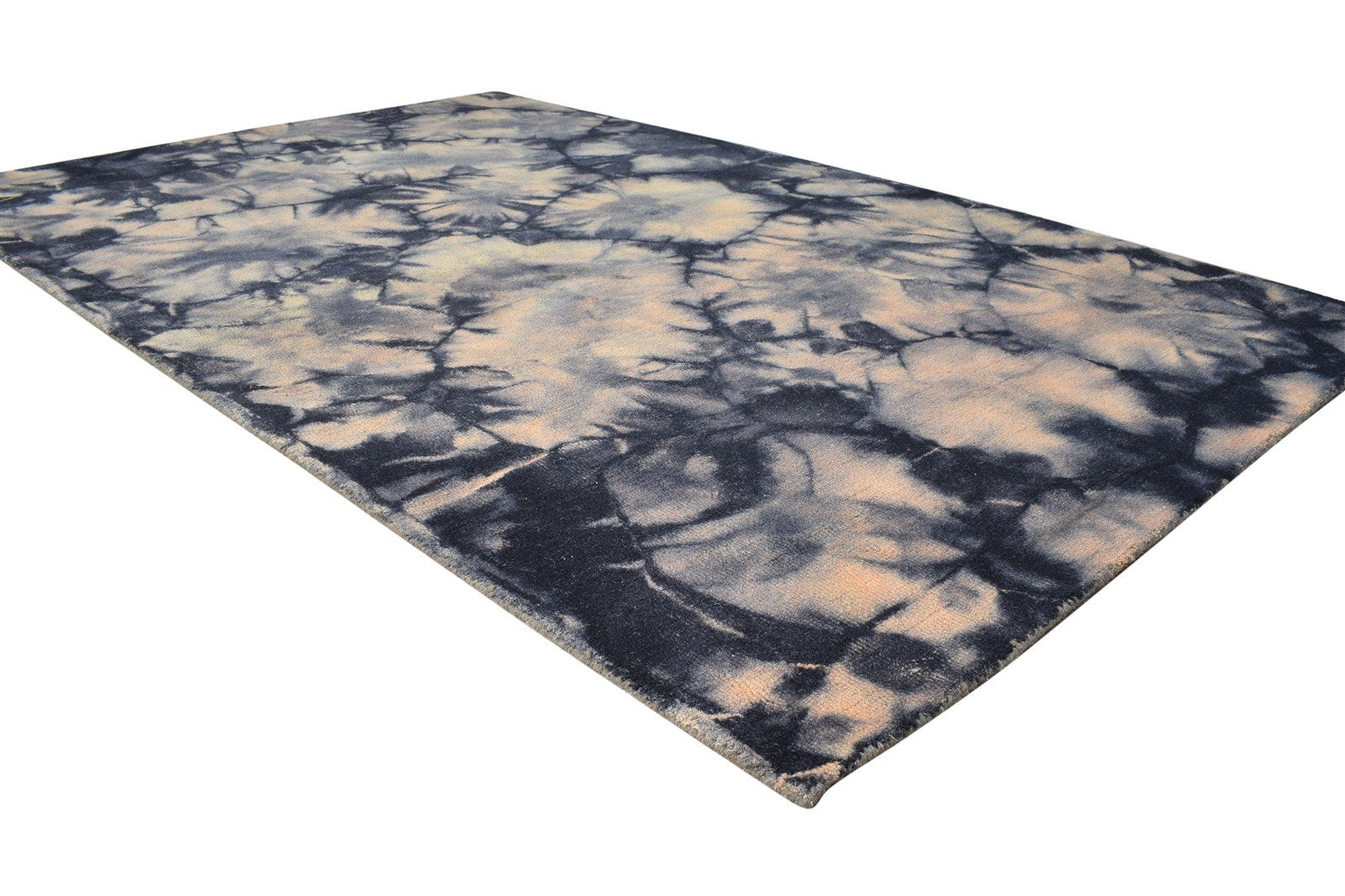 Wool Beige Rug 5' X 8' Modern Hand Tufted Shibori Tie Dye Room Size Carpet 