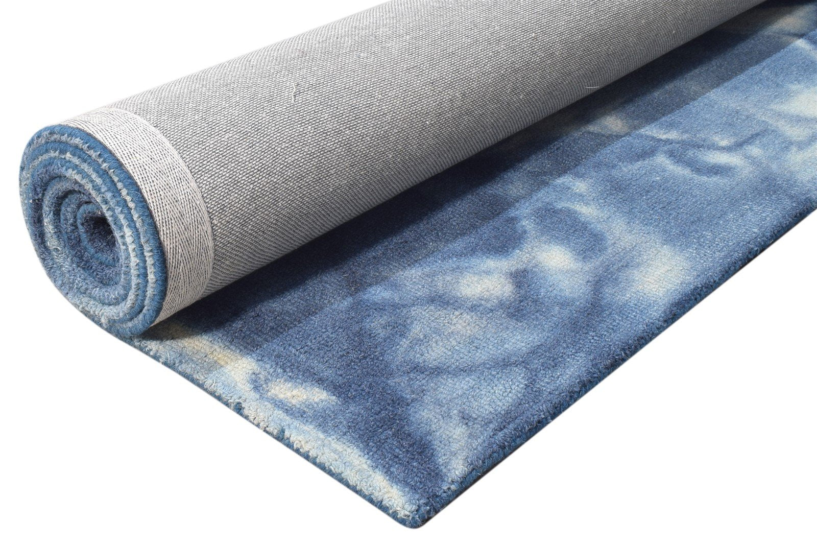 5' X 8' Rug Wool Blue Modern Hand Tufted Shibori Tie Dye Room Size Carpet 