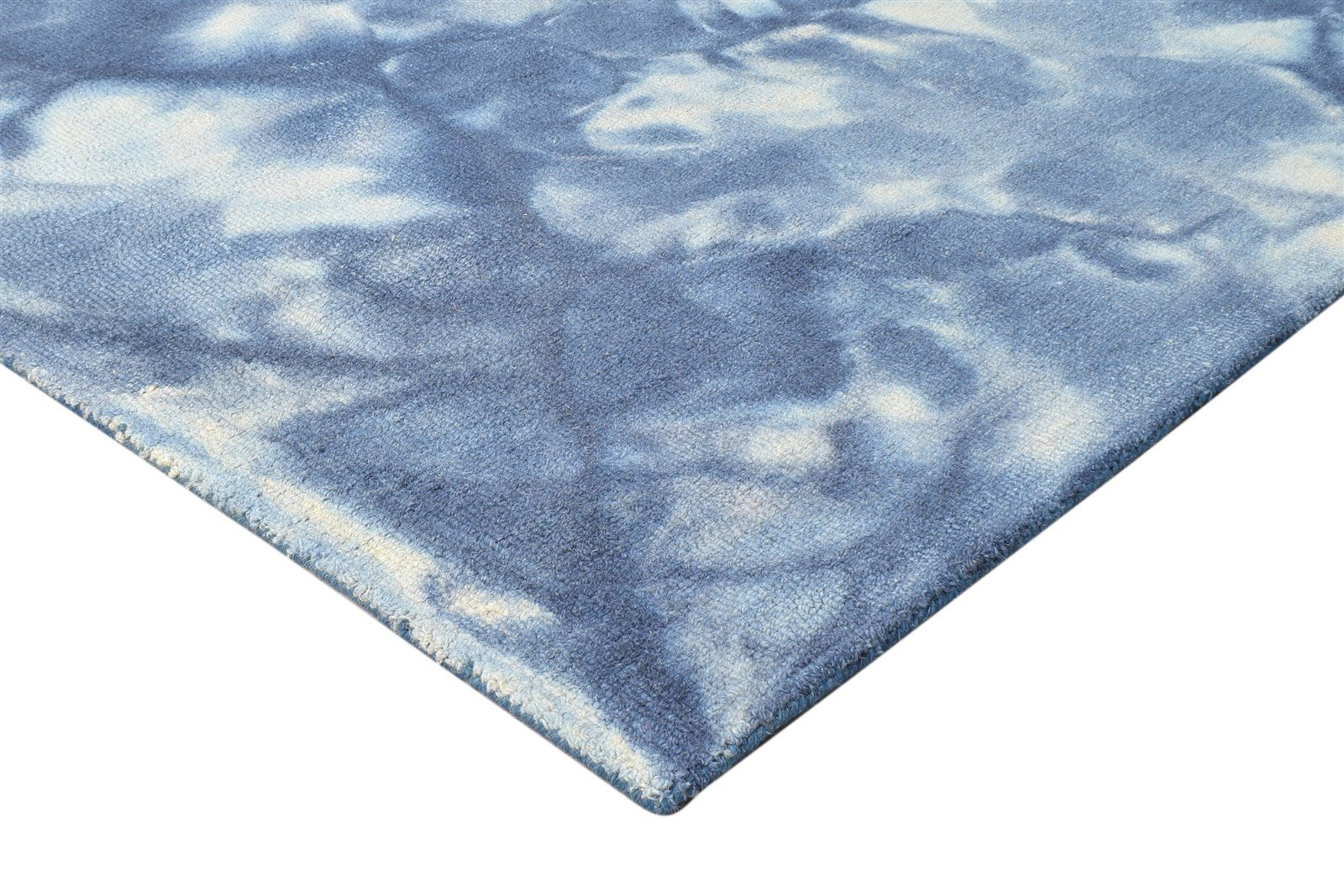 5' X 8' Rug Wool Blue Modern Hand Tufted Shibori Tie Dye Room Size Carpet 