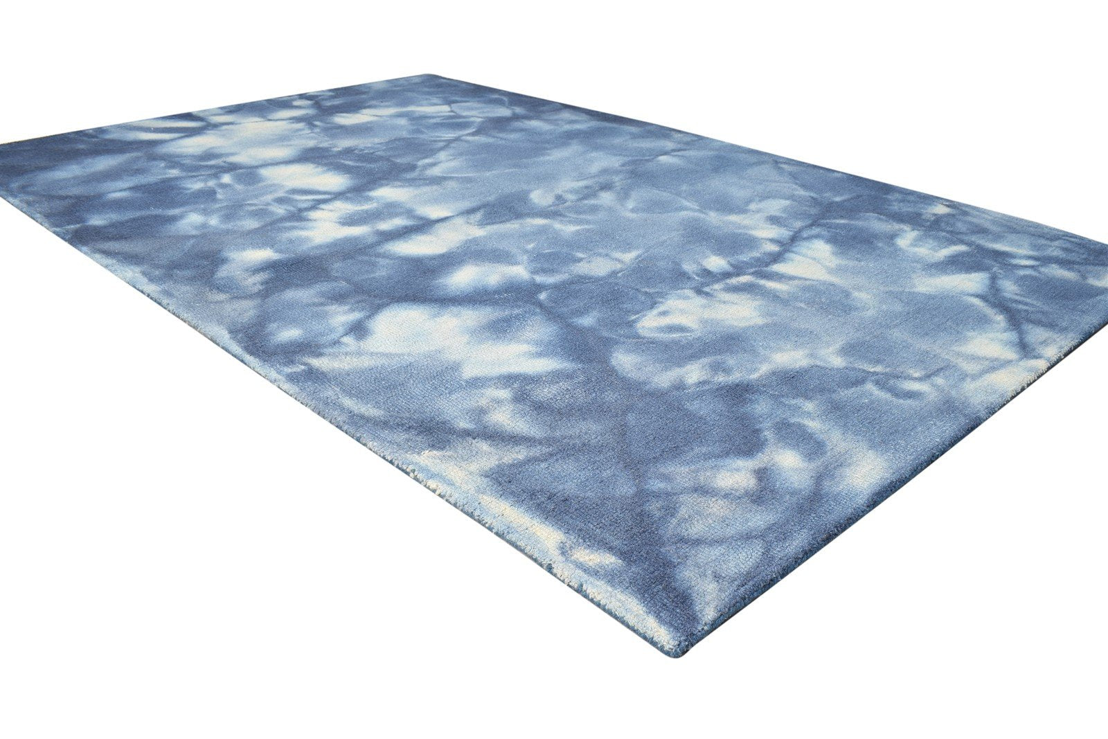 5' X 8' Rug Wool Blue Modern Hand Tufted Shibori Tie Dye Room Size Carpet 