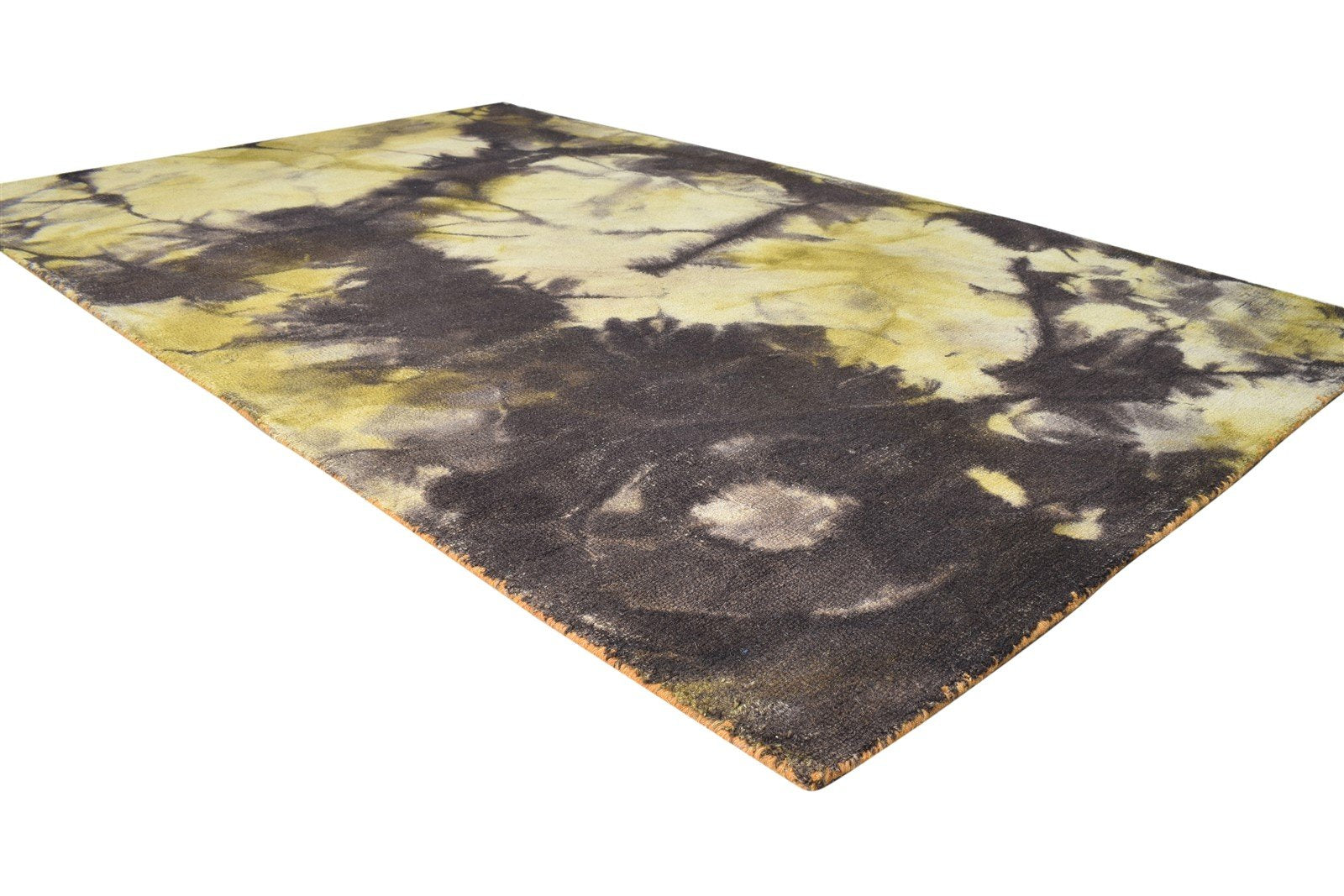 Hand Tufted Gold Wool Rug 5' X 8' Modern Shibori Tie Dye Room Size Carpet 